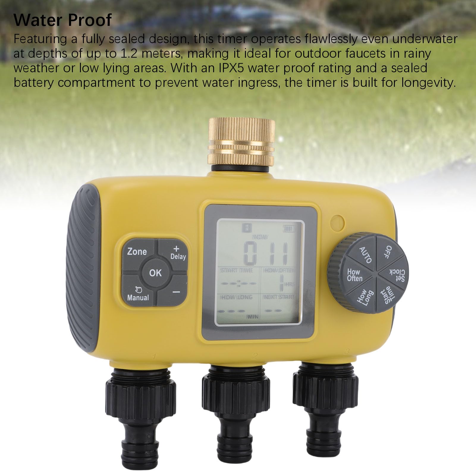 Generic Temporizador de Agua de 3 Zonas con Retardo de Lluvia Modo Automático Manual IPX5 Ajustes Personalizables a Prueba de Agua para Grifo de Jardín en Material ABS