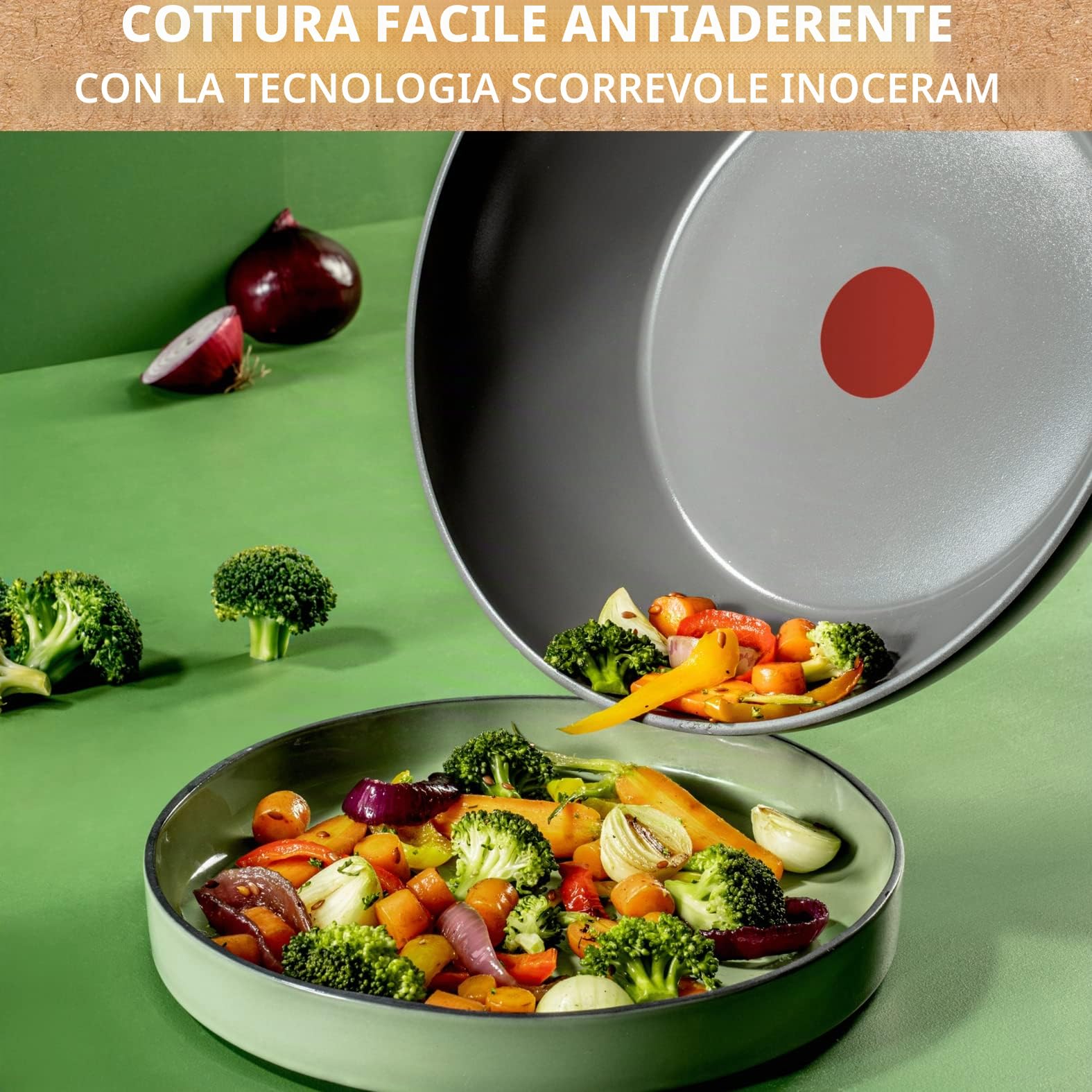 Tefal Renew On, Wok a induzione in Ceramica Antiaderente in Alluminio Riciclato, 28 cm, Grigio
