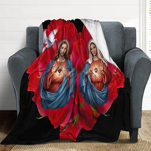 Nuestra Señora de Guadalupe Virgen María - Manta de Navidad suave y acogedora con pelusa de ángel, manta cálida para sofá o cama, manta de poliéster