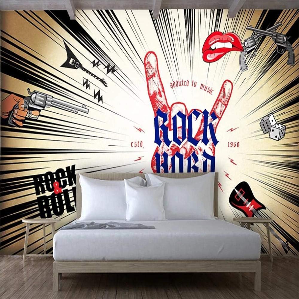 Musica Rock Labbra Rosse Strumenti Musicali Moderna Carta Da Parati 3d In Seta Goffrata Materiale Ideale Per La Camera Letto Del Soggiorno-250cm×170cm