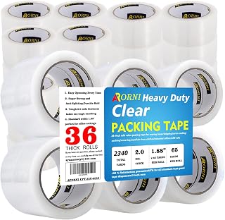 Packing Tape Heavy Duty Refill 36 Rolls Sealing Great for Packing Box Shipping and Moving Supplies Packaging 1.88" x 65 Yards 3" Core 2.0 Mil Thick Adhesive