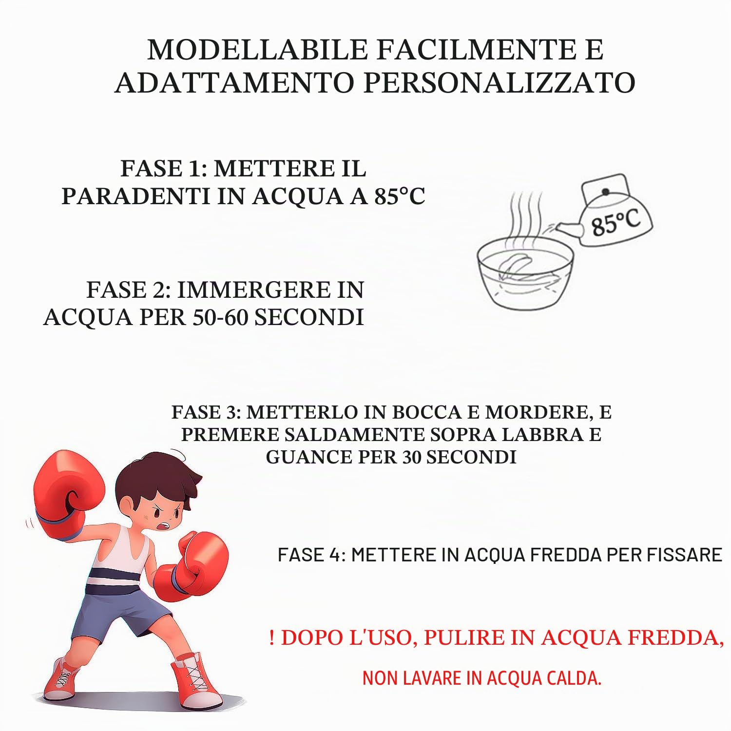 3 Pezzi Paradenti per Bambini Junior, Scudo Paradenti Gengivale Sportivo Modellabile con Trasparente Portatile Custodia, per Boxe, MMA, Rugby, Hockey, Basket (da 6 a 12 Anni)