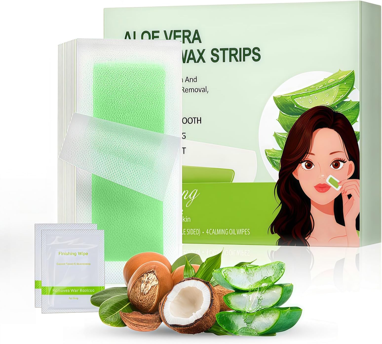 Wax Strips for Face, 20Pcs Waxing Strips for Body Hair Removal, Waxing Kit for Women with 20 Face Wax Strips & 2 Calming Oil Wipes，aloe-PaleGreen1