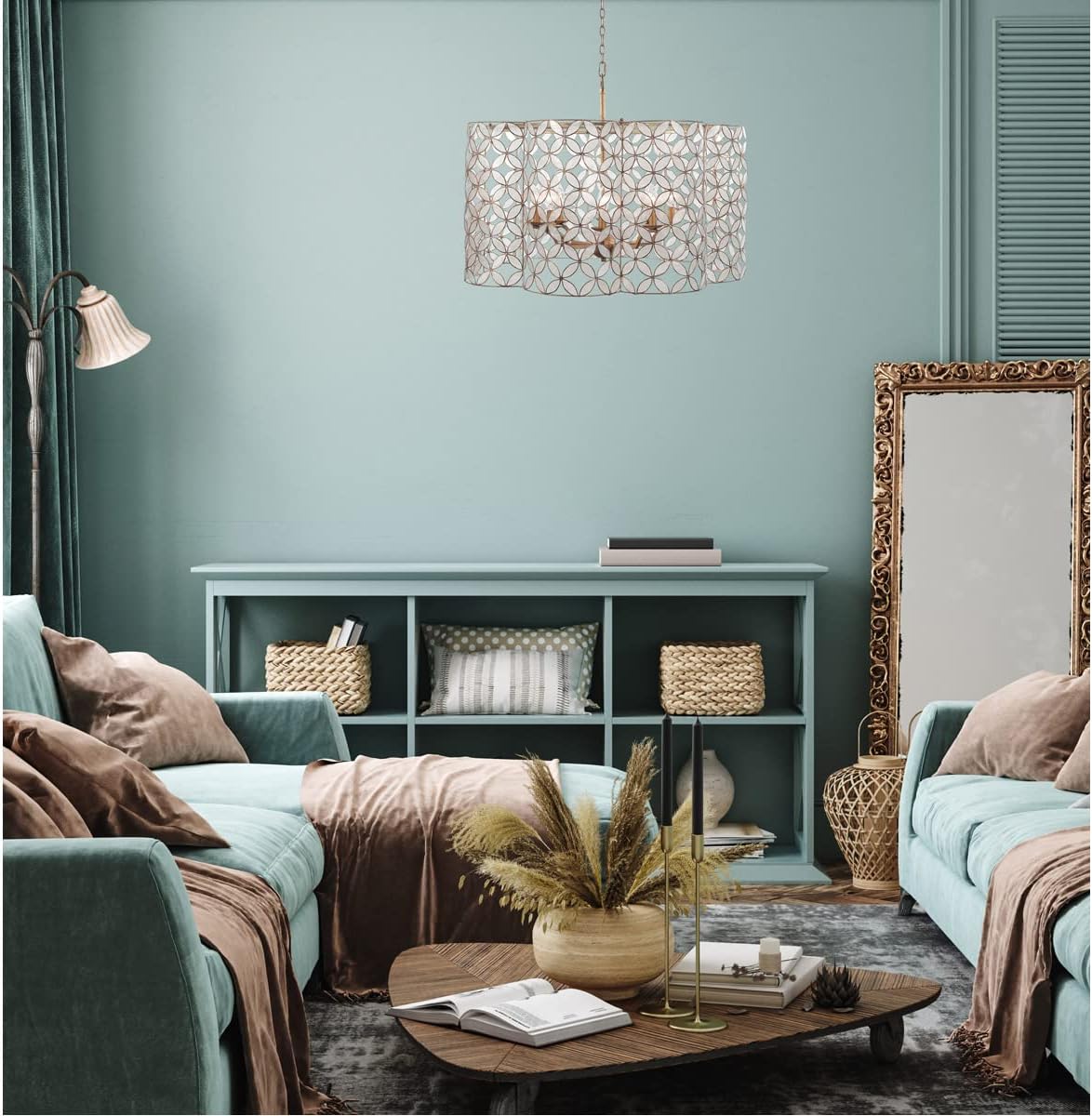 Four-Light Oxidized Gold Leaf Semi-Flush Mount by Kalco