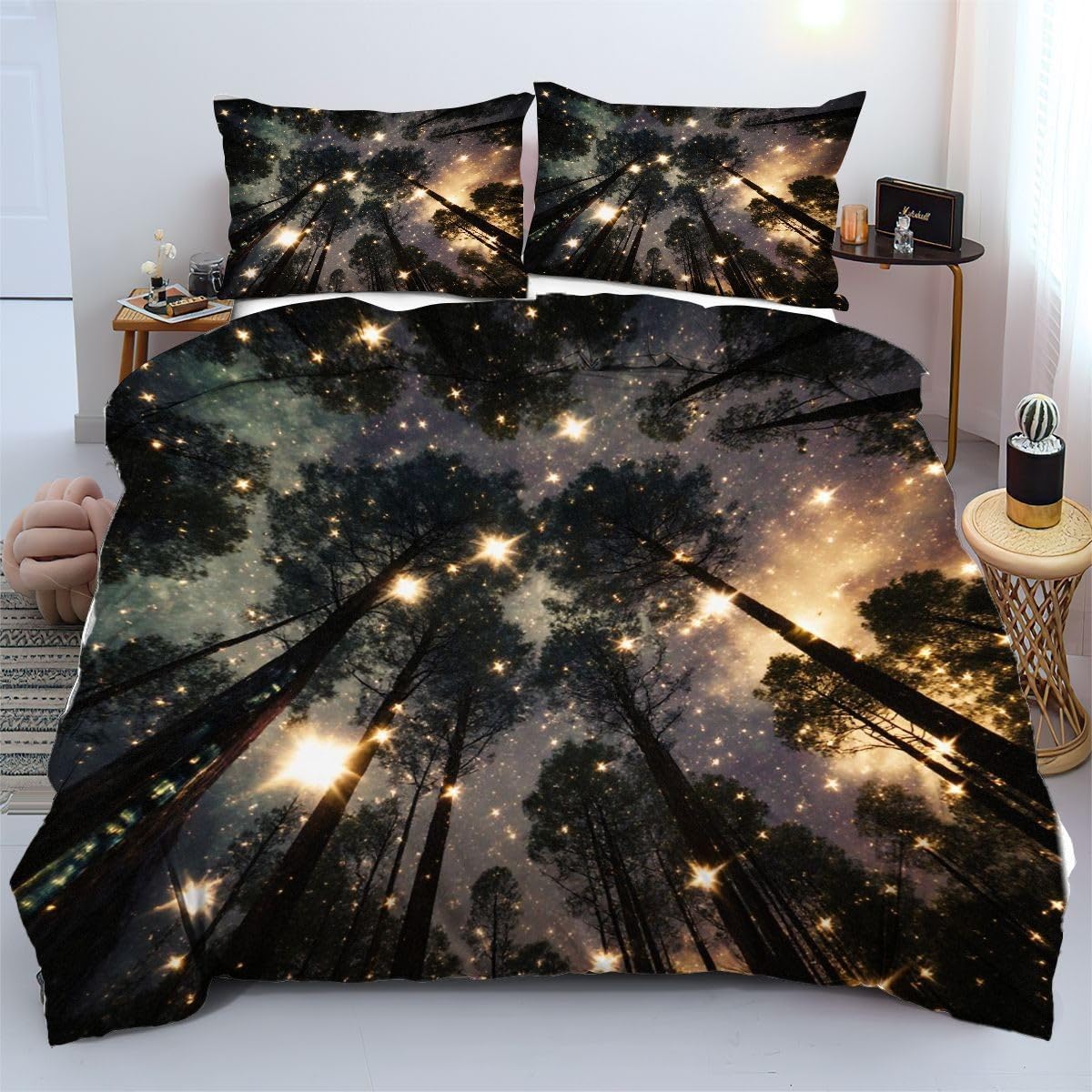 Housse de couette 90x190 cm étoiles dorées en microfibre pour lit enfant