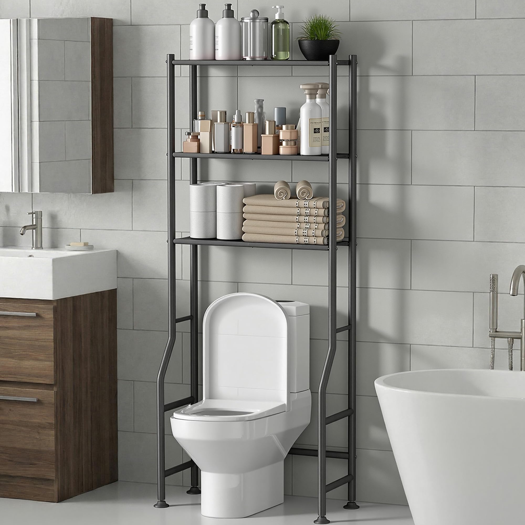 3-Tier Over The Toilet Storage Rack Space Saver Metal Bathroom Shelves Freestanding Over Toilet Bathroom Organizer for Bathroom