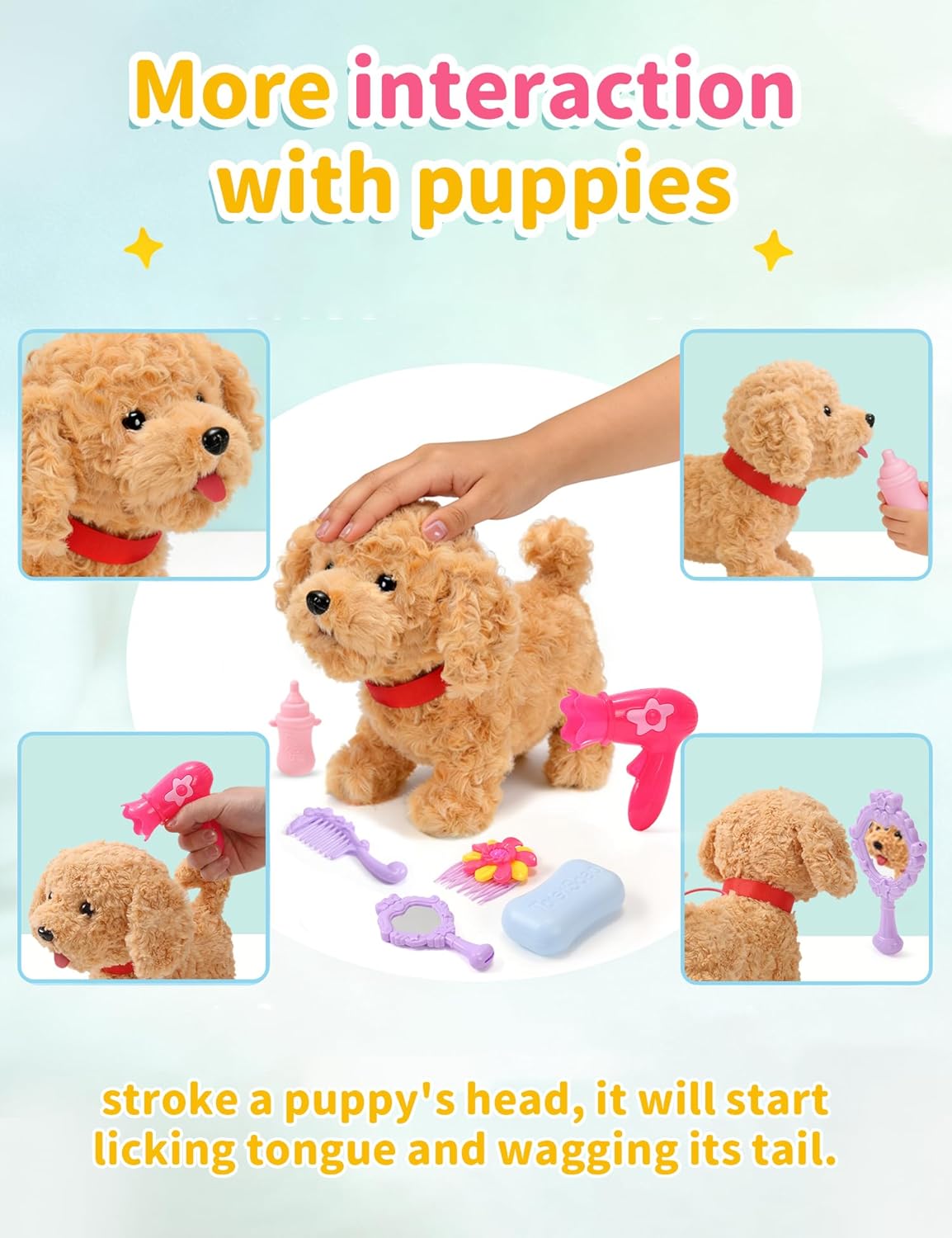Cessfle Talking Walking Dog Toy with Remote Control Leash, Plush Interactive Toy Figures, Realistic Robot Dog Plush, Walks,Barks,Shake Tail,Music, Easter Basket Stuffers for Boy Girl 3 4 5 6 Year Old