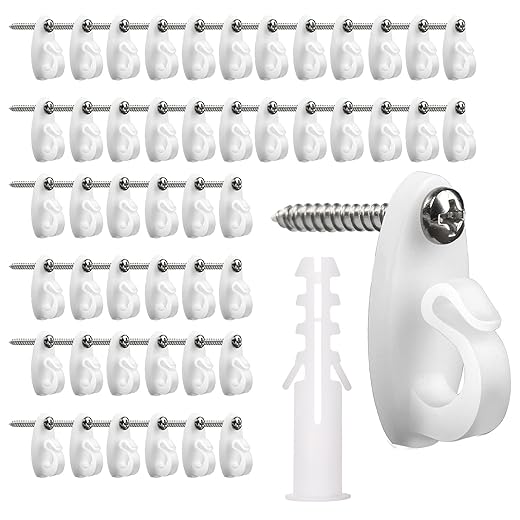 Hap Fung Light Hanger Hooks for Outdoor String Lights,Screw Hooks for Hanging Christmas Light,Light Wire and Led Fairy Led Light Clips,Wall Patio Hooks for Garage New Year Holiday Party (48, White)