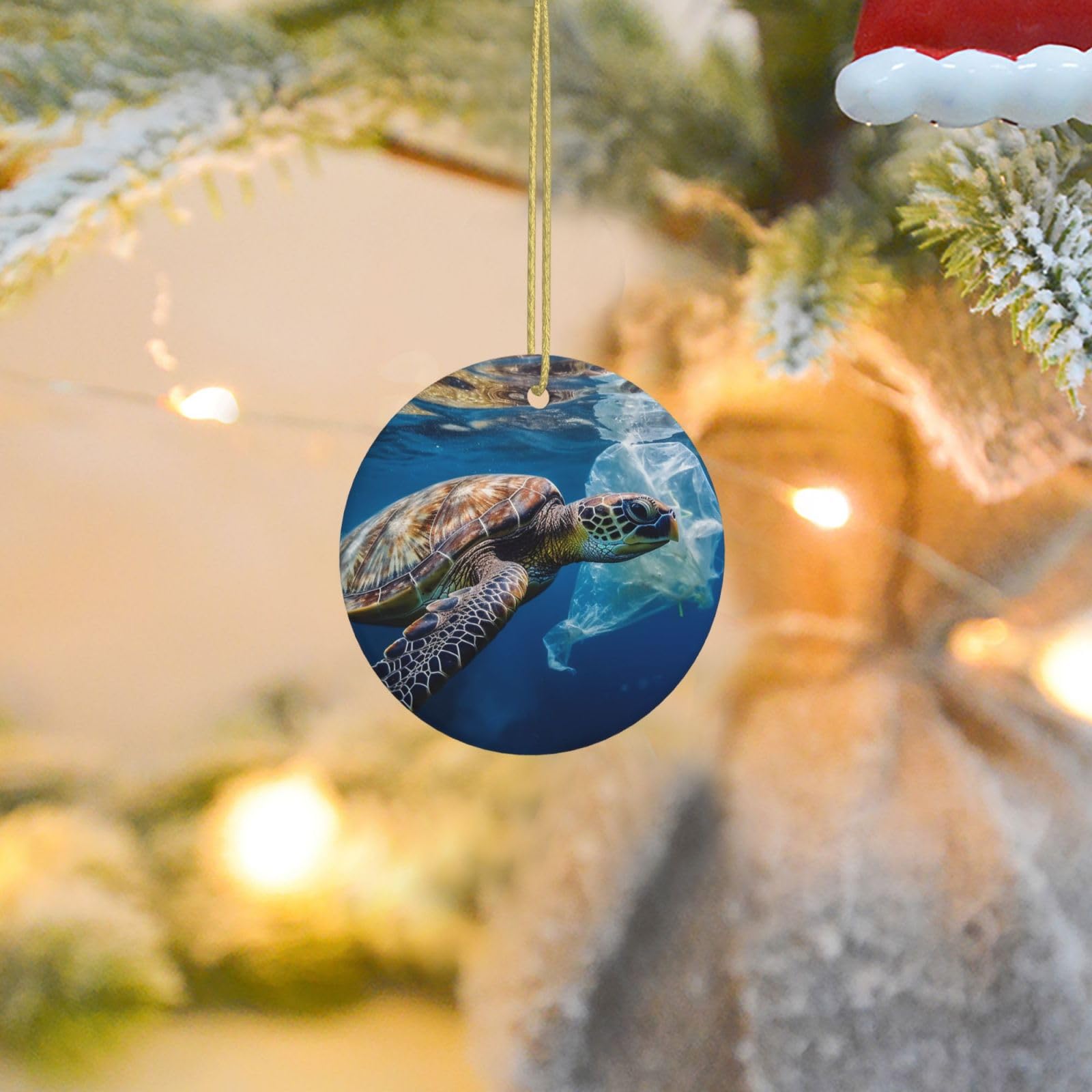 Christmas Tree Ornaments Ceramics Christmas Round Decorations Sea Turtle and Plastic Ceramics Ornaments Circle Pentagram Xmas Tree Hanging Pendant for Christmas Tree Party Holiday Home Decor