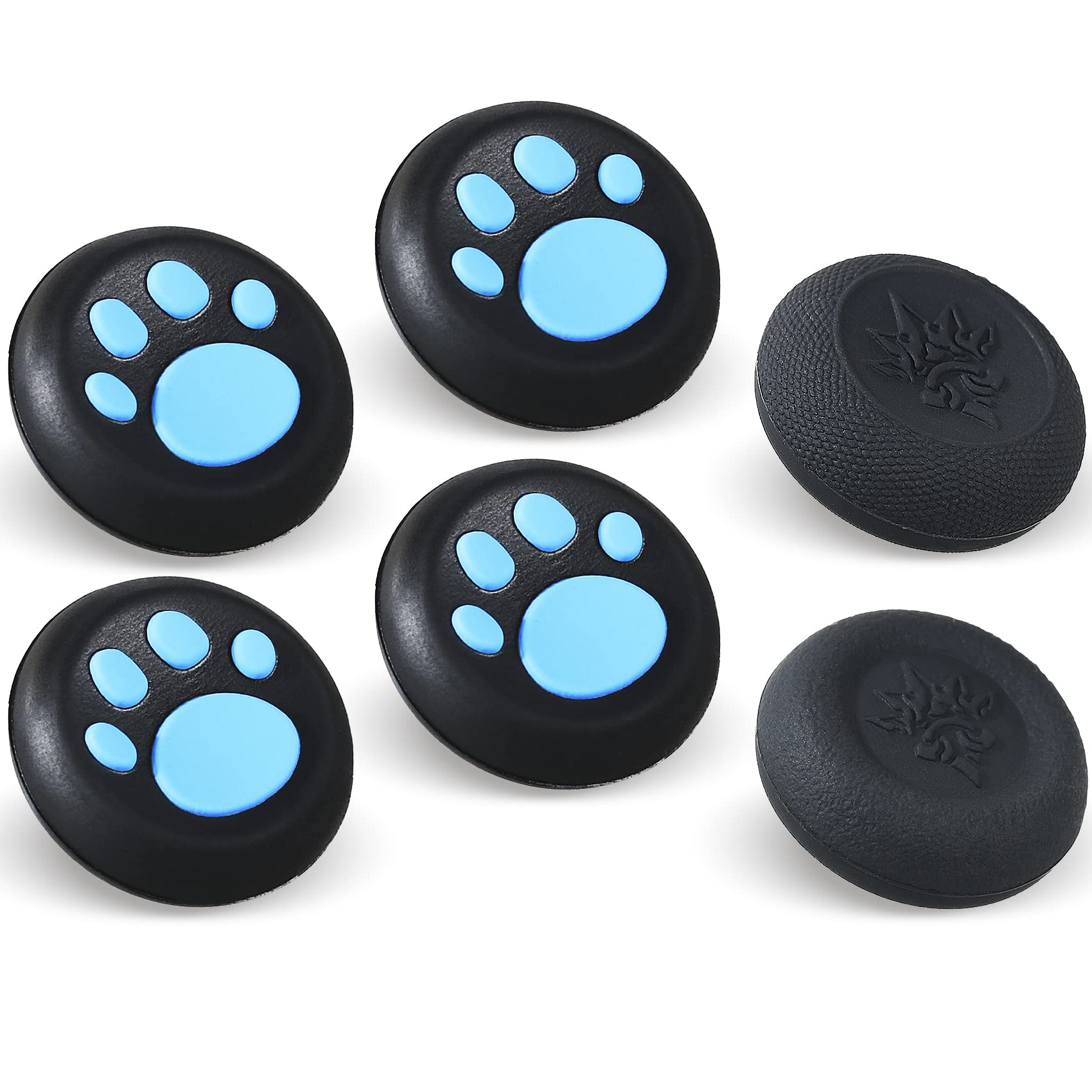 Performance Joystick Lot de 6 poignées de pouce analogiques compatibles avec PS5, PS4, Xbox Series X/S, Xbox One, Switch Pro Controller Cat Paw Noir et bleu