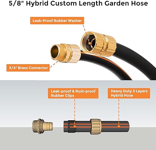 Miniatura 2 de Manguera de jardín híbrida con divisor de jirafa, 58 pulgadas x 50 pies, longitud personalizada, sin torceduras, manguera flexible a prueba de fugas