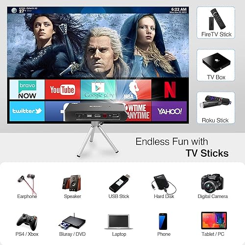 Miniatura 8 de Proyector de batería 3D de bolsillo de 8400 mAh, mini HD proyector de campamento al aire libre inalámbrico WiFi para iOS teléfono Android, proyector