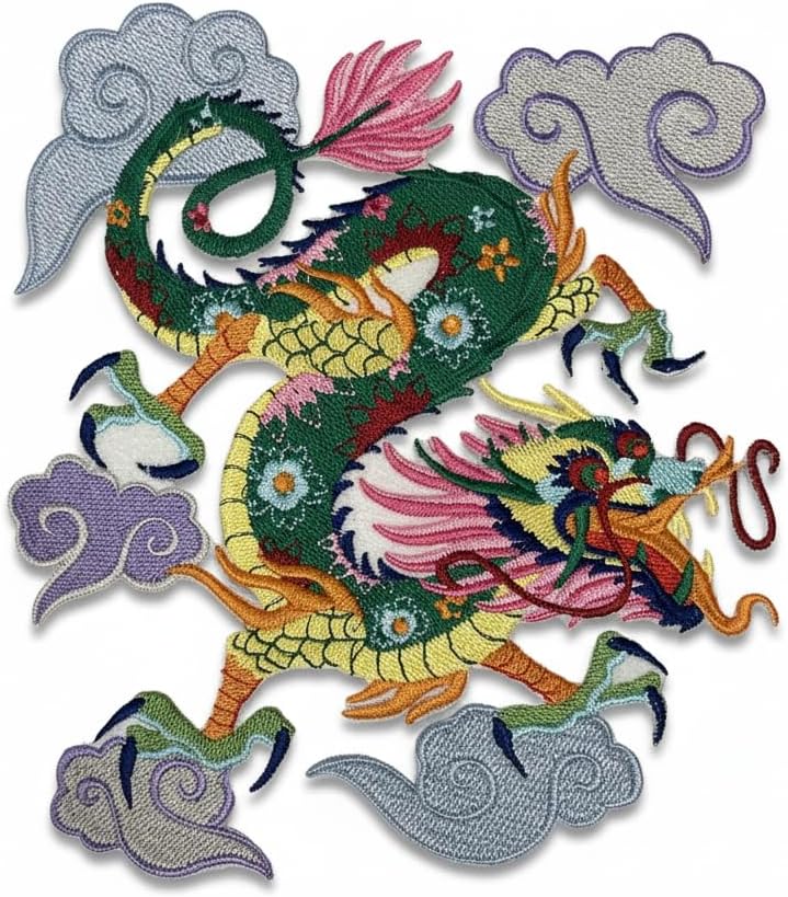 Custom Colorful Asian Dragon Embroidery Iron On/Sew Patch [6.74" x 7.8"][Made in USA]