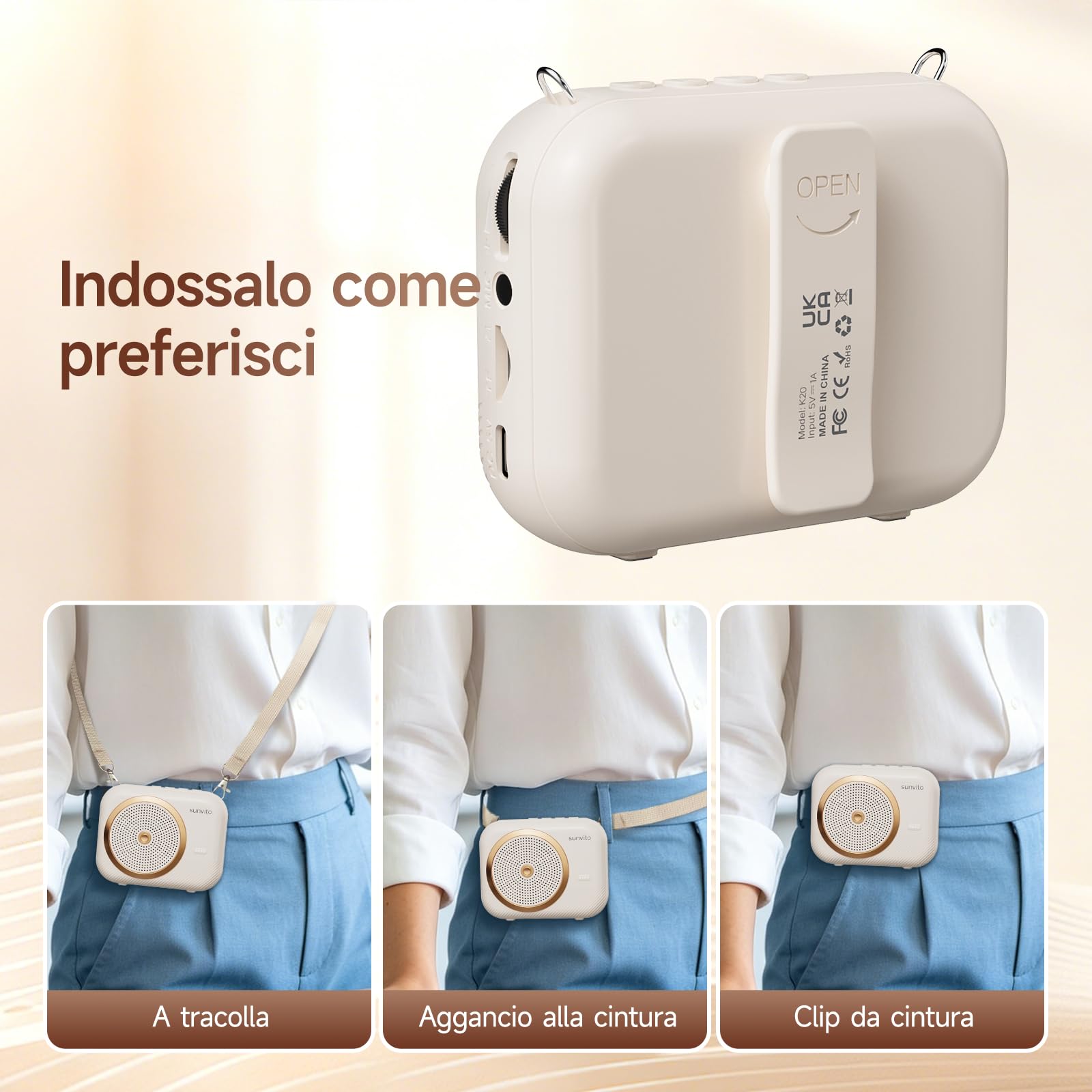 Amplificatore Vocale per Altoparlanti Bluetooth, Mini Amplificatore Ricaricabile con Microfoni Lavalier Wireless, Adatto per Cuffie e Progettato per Insegnanti(Un microfono)