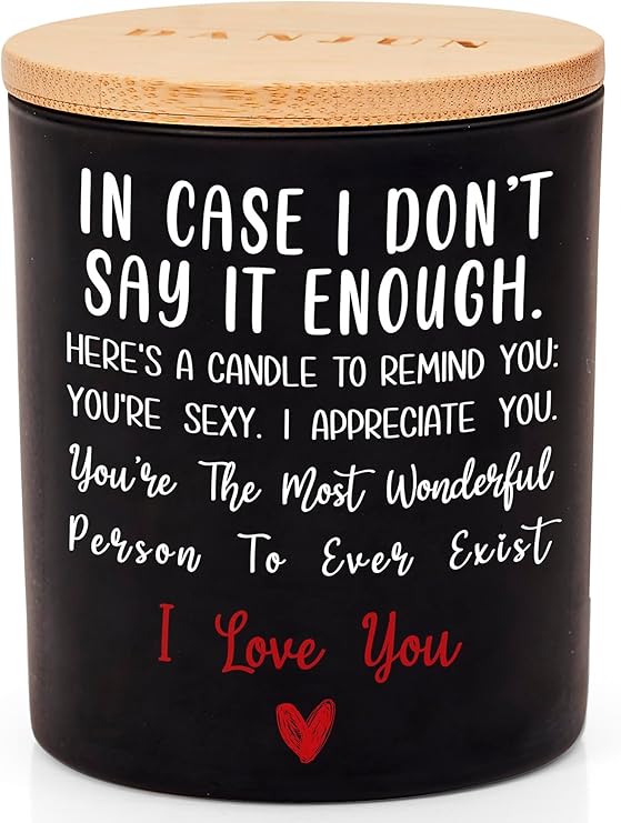 DANJUN - Love Gift for Her or Him - Anniversary or Wedding Gifts for Women - Romantic Gifts for Wife & Husband - Wooden Base & Gift Box Included - Vanilla & Lavender Scented Candle - 10oz