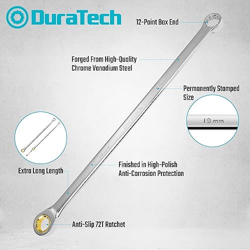 Miniatura 4 de DURATECH Juego de llaves de trinquete antideslizantes extra largas, juego de llaves de extremo de caja doble, 9 piezas, métricas, 10, 12, 13, 14,