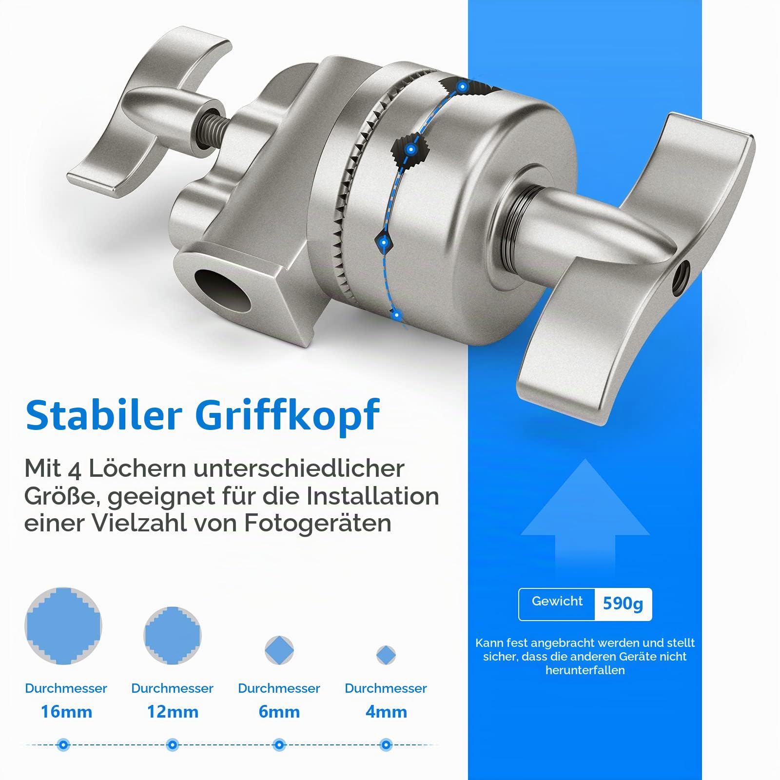 Neewer Verlängerungsgriff Arm Auslegerarm mit 2 Stücke Griffköpfen - 127 Zentimeter Aluminiumlegierung Aufbau für Lichtständer – Bild 2