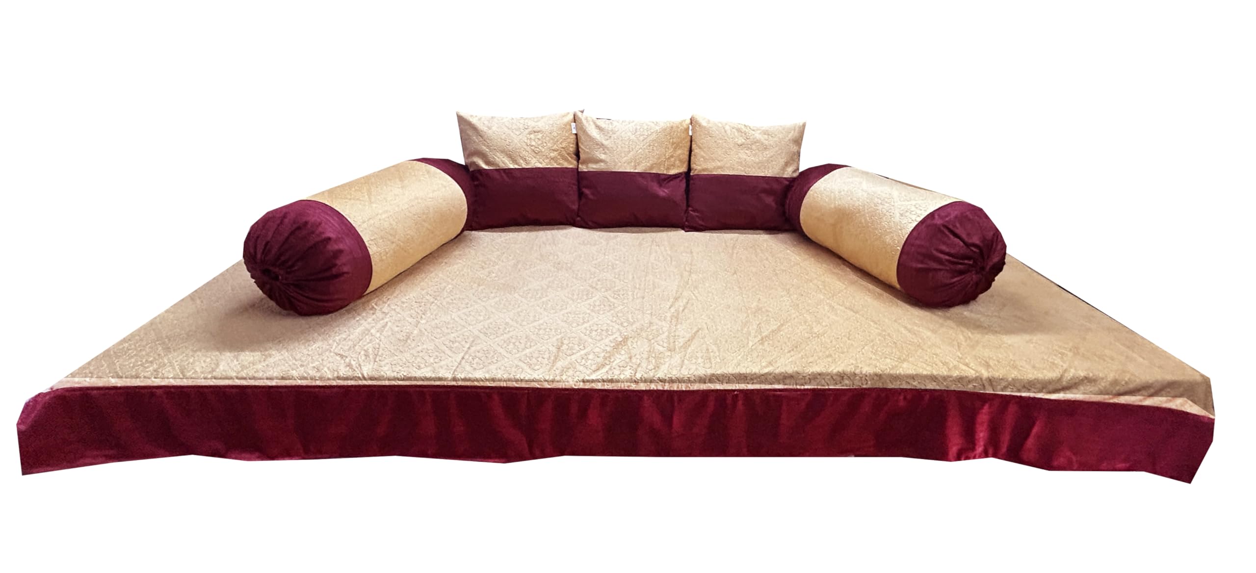 PINK PARROT Pinkparrot Satin Diwan Set Covers 6 Pieces Designer Standard Diwan Set (1 Single Bedsheet, 2 Bolster Covers, 3 Cushion Covers) D-84(Beige)-picture-25