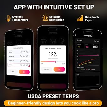 Meat Thermometer Digital - Instant Read Grill Food Thermometer Wireless, 0.19In Ultra-Thin Dual Sensor Probe, 5.2 Bluetooth 800ft App Alerts, IP67 Waterproof for BBQ, Oven, Kitchen
