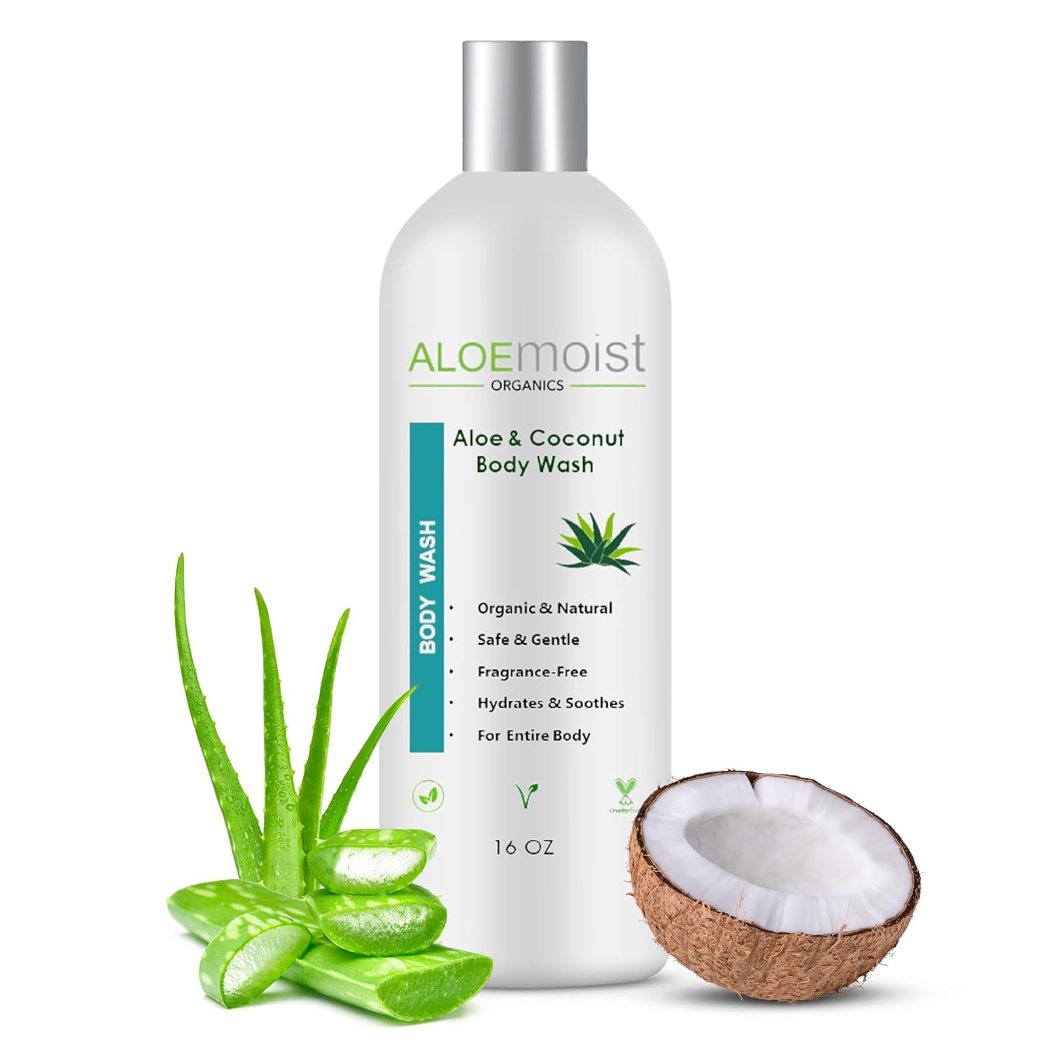 All Natural Body Wash for Women, Men, Kids: Huge 16 oz. Non Toxic Organic Shower Gel Moisturizing Sensitive Skin Body Wash, Clean Vegan Ingredients Aloe Vera, Coconut, Honey, Vitamin E, Fragrance Free