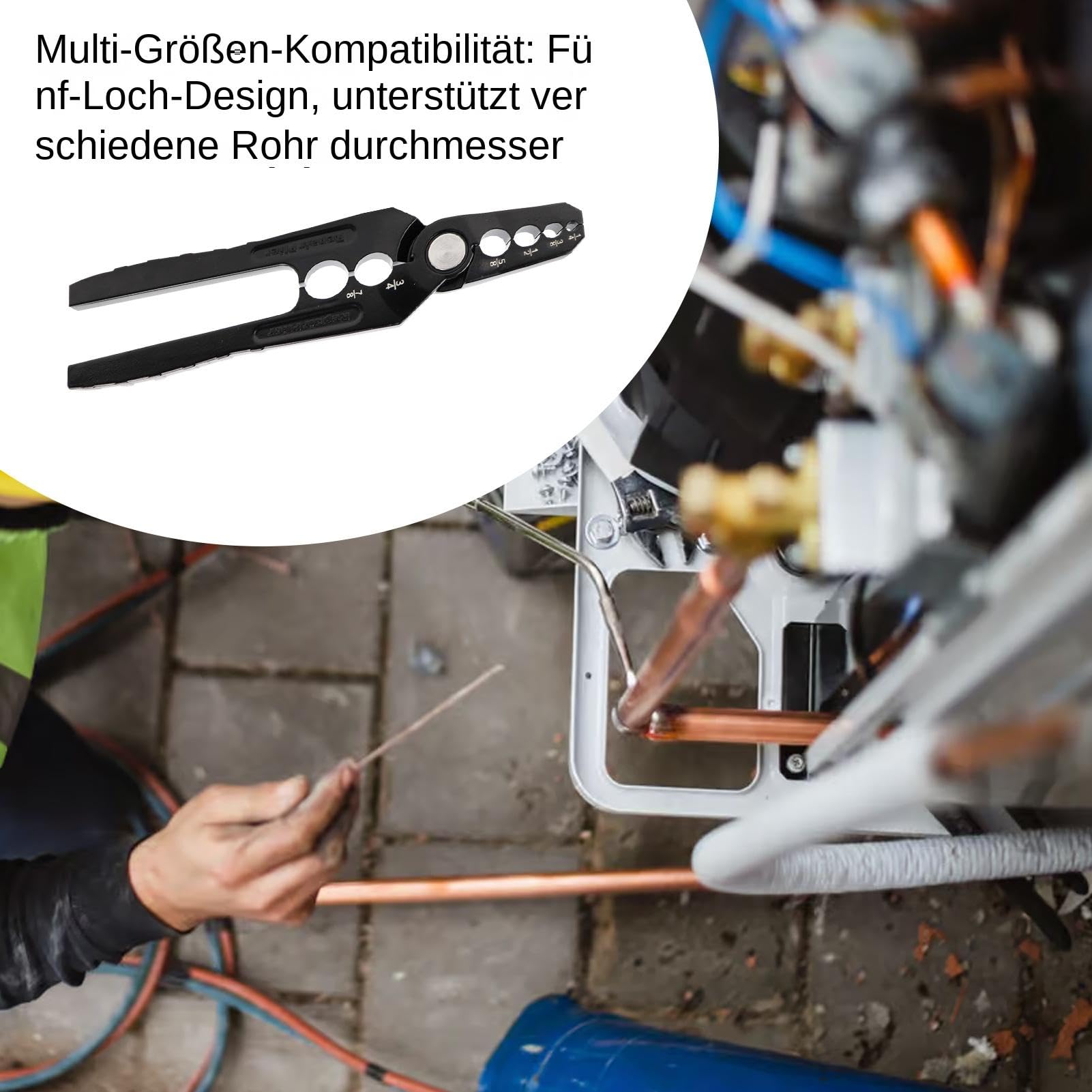 Kupferrohr-Reparaturwerkzeug, Flachrohr-Reparaturzange - Rohrzange, Kältemittelrohr-Reparatur,5-Loch-Flachrohr-Reparaturgerät, Kupferrohr-Rundzangenwerkzeug für Kupfer-Aluminium-Rohre