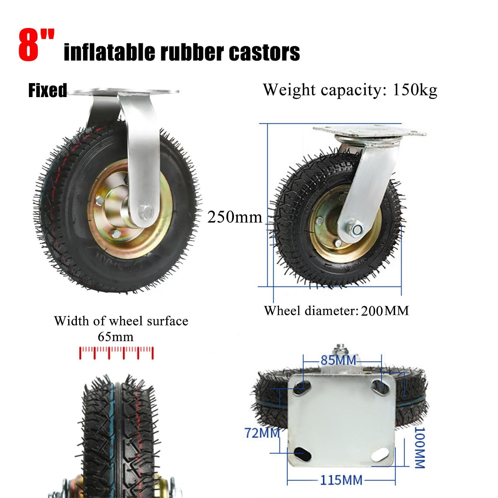 Ruedas giratorias, Paquete de 2, Ruedas Resistentes de 6", 8" y 10", Ruedas giratorias, Ruedas neumáticas con Tornillos, Ruedas silenciosas, Ruedas fijas, Ruedas de Transporte, par