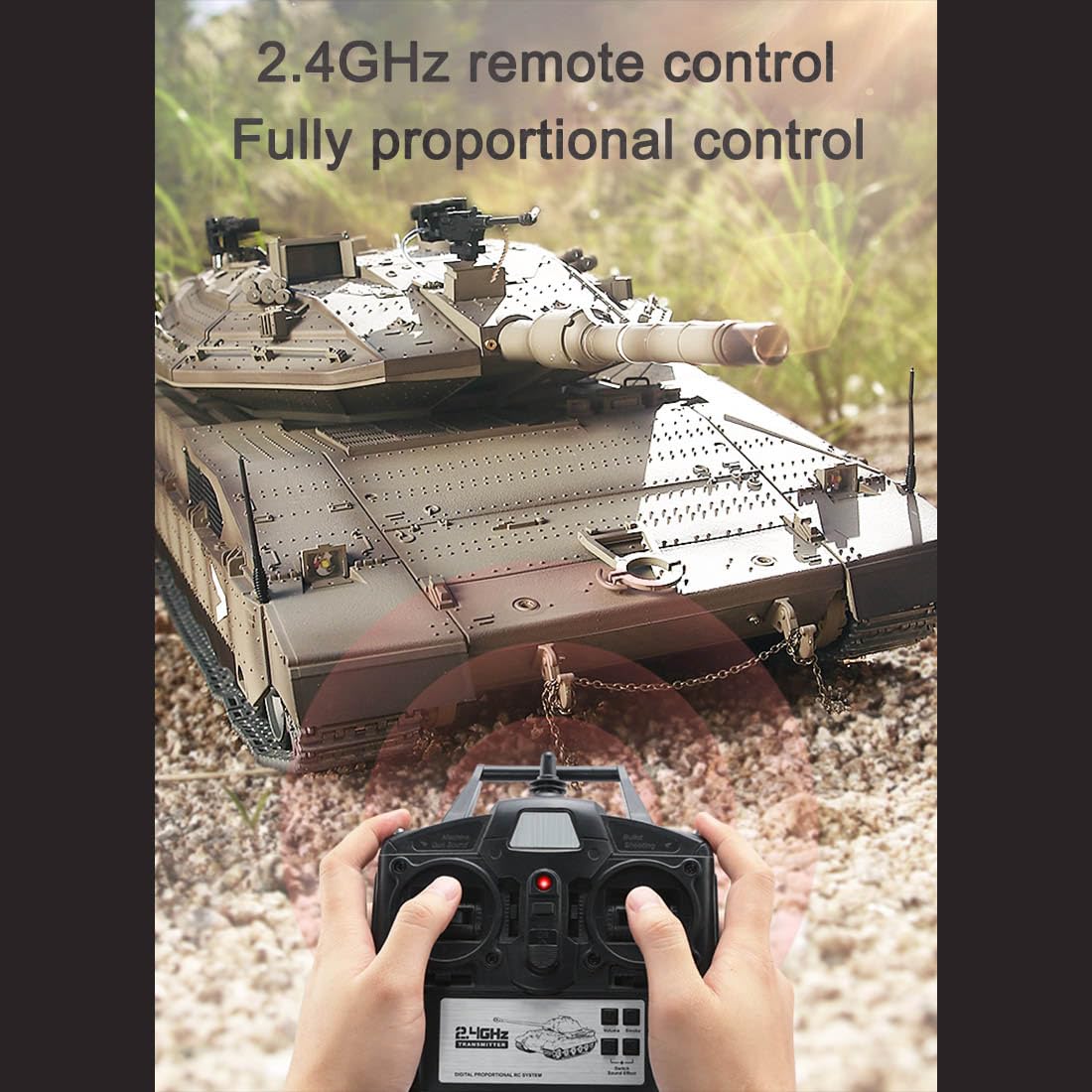 Czołgi RC dla dorosłych, 1/16 Israel Merkava-IV 2,4G RC czołg bojowy na podczerwień model pojazdu wojskowego z dźwiękiem i efektami dymu, zestawy modeli zdalnego sterowania 2,4 G (RTR)