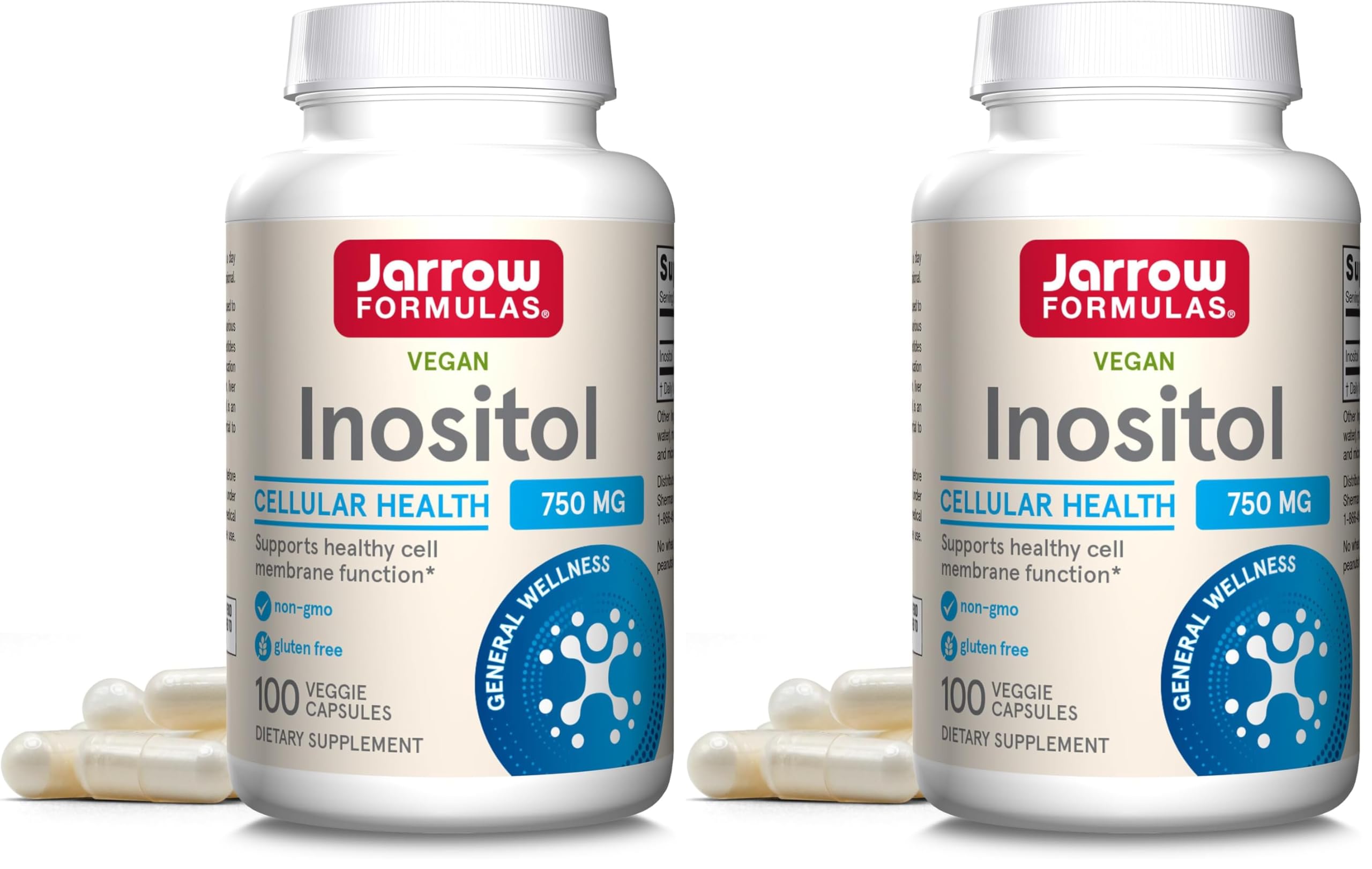 Jarrow Formulas® Inositol 750 mg,Dietary Supplement,Liver Support for Cellular Health and General Wellness,100 Veggie Capsules,Up to a 100 Day Supply,(Pack of 2) 100 Count (Pack of 2)