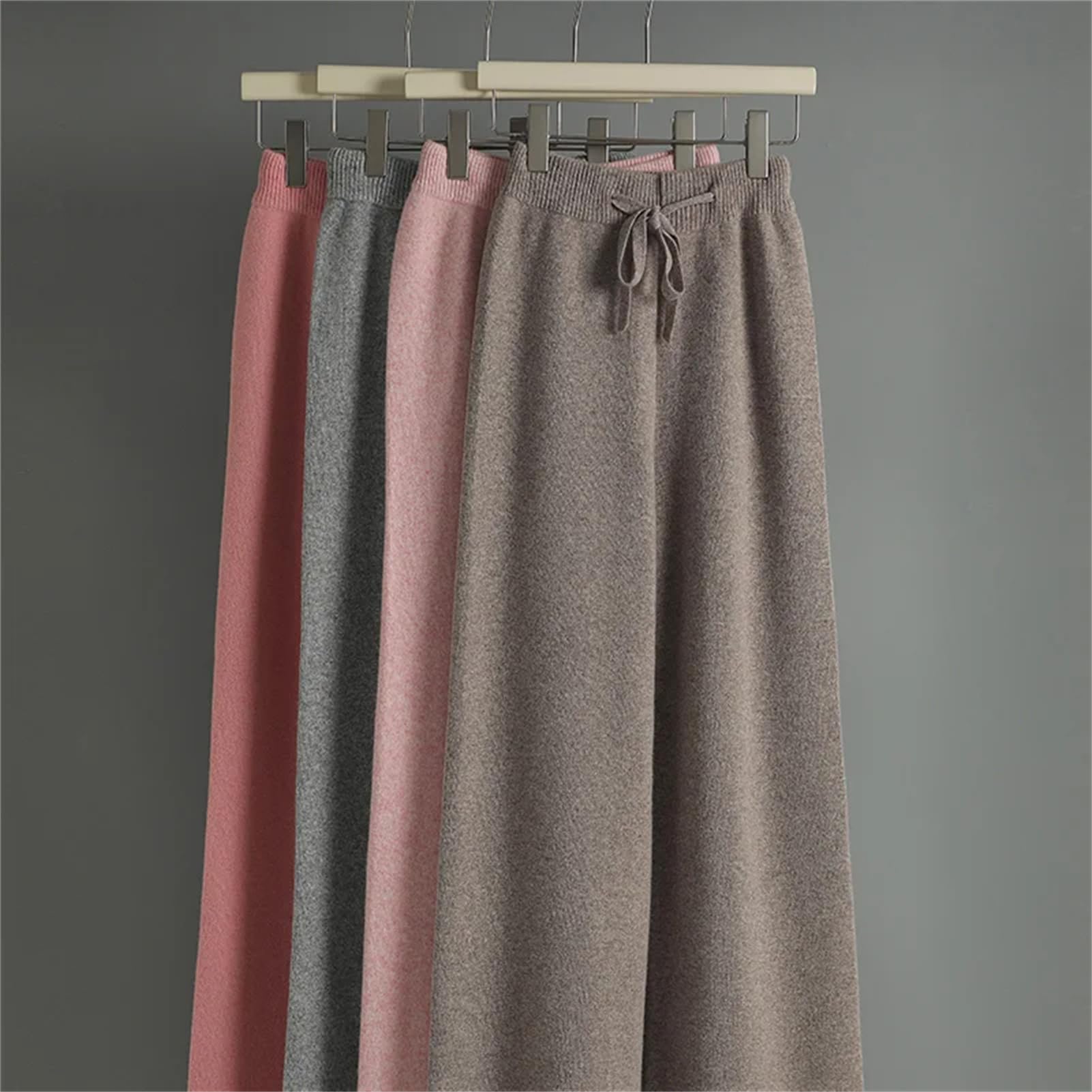 Pantaloni invernali da donna a vita alta in lana a gamba larga pantaloni a maglia morbida morbida e calda pantaloni della tuta elastici in vita