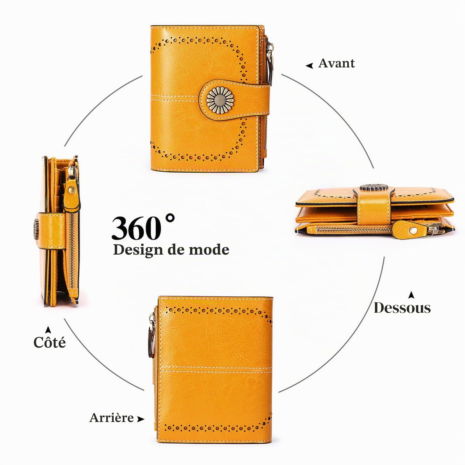 SENDEFN Portefeuille Femme Cuir Porte Monnaie Femmes Porte-Cartes Portefeuille Zippé Femmes avec 16 Emplacements pour Cartes Anti RFID Portefeuilles