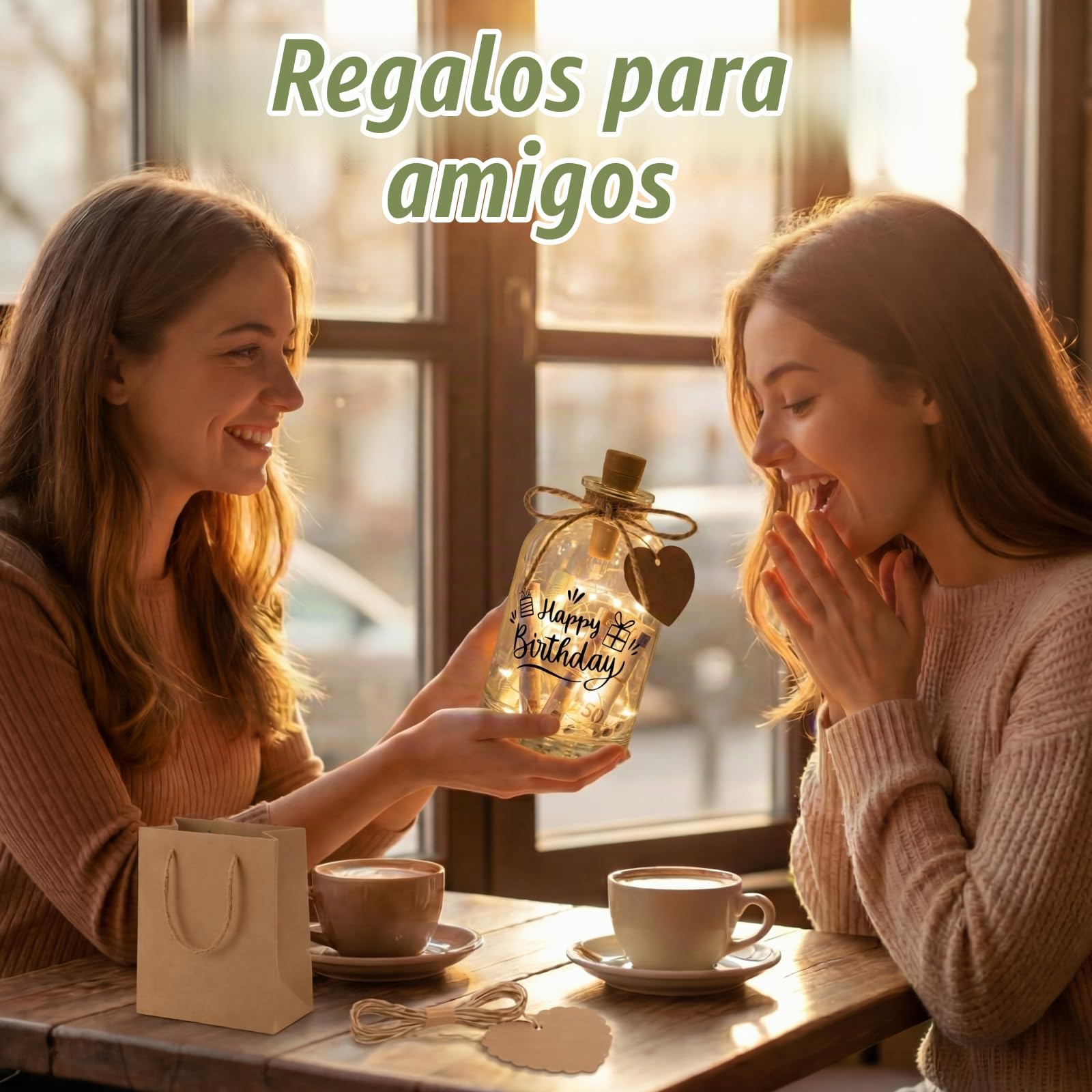 BBTO Regalos de Dinero de Cumpleaños Luz LED Botella con Texto Happy Birthday Botella Decorativa Iluminada Regalo Embalaje de Dinero para Cumpleaños Navidad