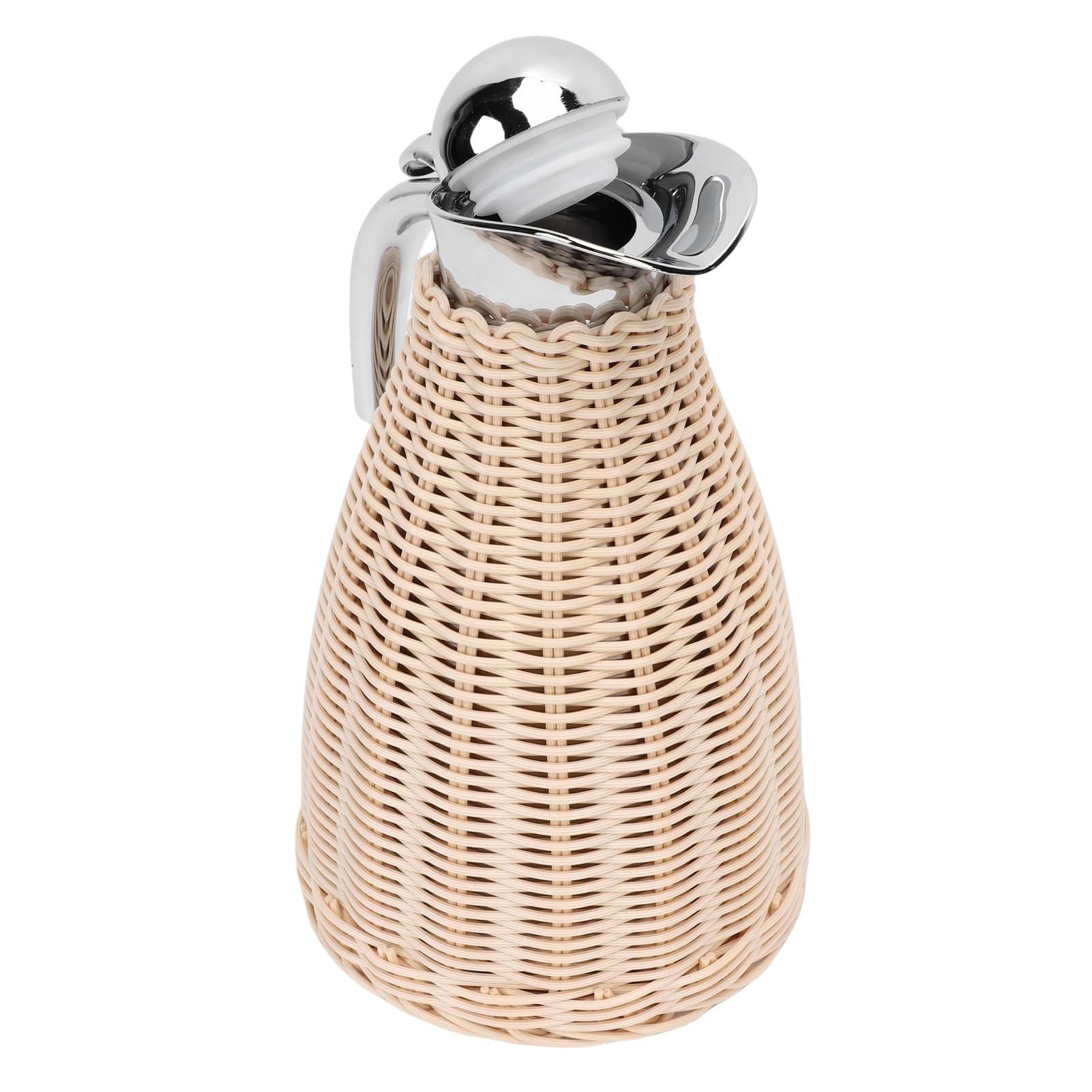 Ausla Carafe à café Thermique en Acier Inoxydable, Corps en Rotin tissé à la Main, Pichet Isotherme de 1,5 L pour Boissons Chaudes et Froides (Beige)