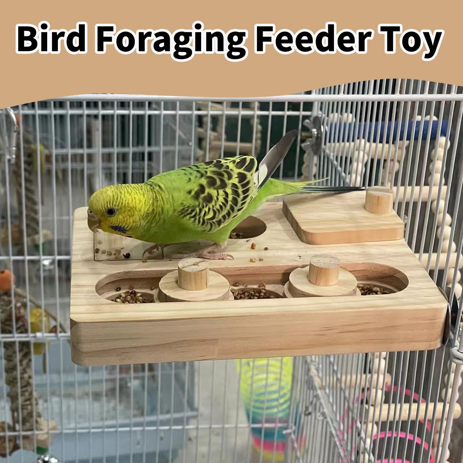 Wooden Bird Foraging Puzzle Toys for Parrots, Parakeet, Cockatiel, Sun Conures, Interactive Mental Enrichment Birds Toy, Bird Seed Slow Feeder Toy for Cage - image 4