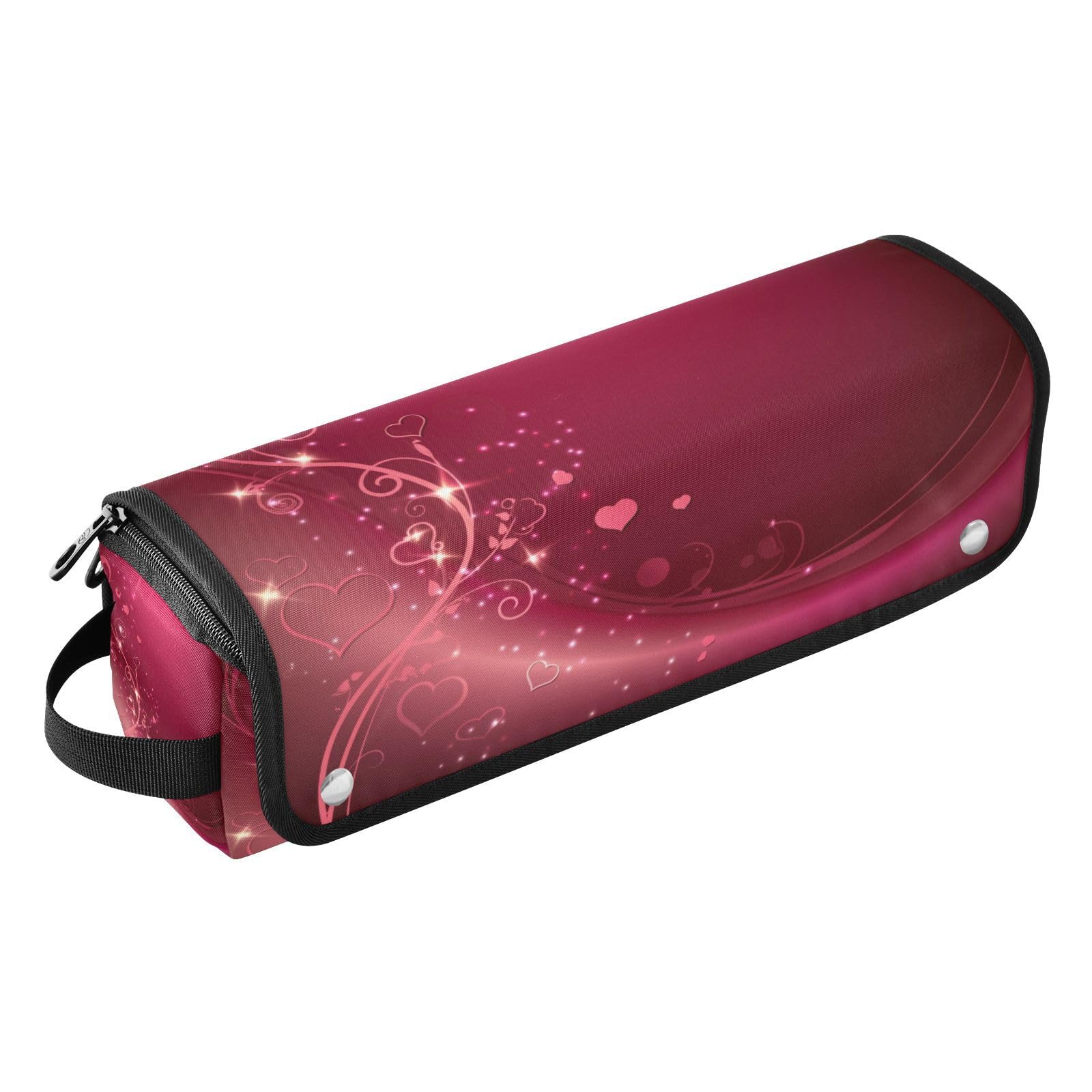 Valentines Heart Hair Tools Travel Bag Portable Hair Accessory Organizer with Heat Resistant Mat 2 in 1 Curling