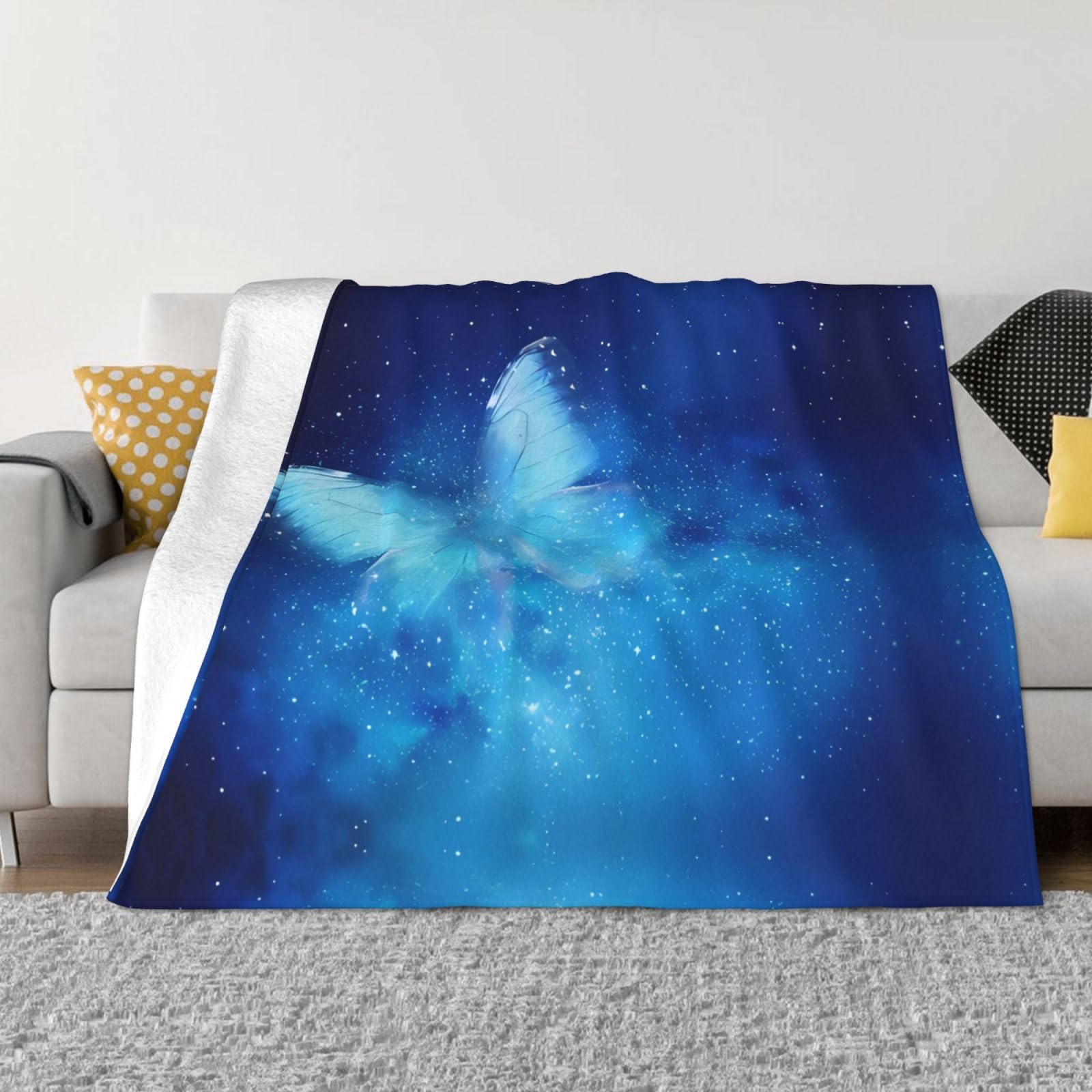 Couverture polaire douce à offrir motif féerique galaxie papillon bleu
