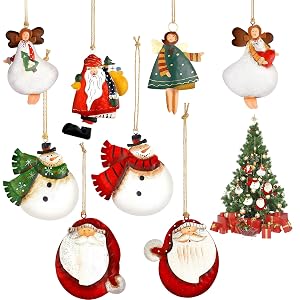 Christmas Pendants Pack of 8 Christmas Tree Decorations with Strings Christmas Tree Pendants for Christmas Decoration Ideal for Christmas Tree Fireplace and Garland