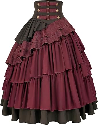 Womens Steampunk Skirt Gothic High Waisted Ruffle Pirate Skirt