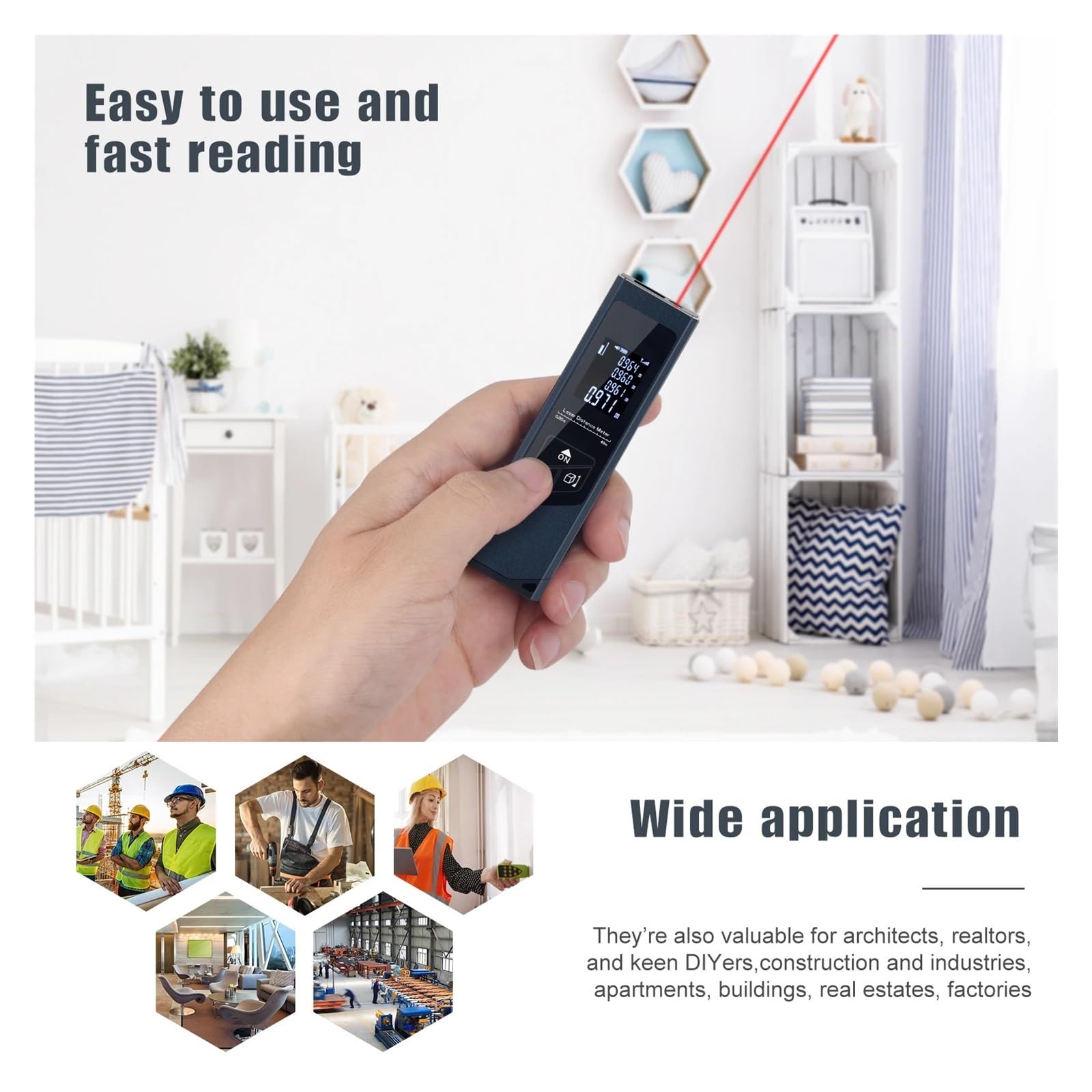 Misuratore di superficie terrestre, Misuratore Di Distanza Digitale Intellinte Portata 40M Telemetro Portatile Telemetro Mini Misuratore Di Distanza Portatile Misura distanza, area e volume(Blauw)