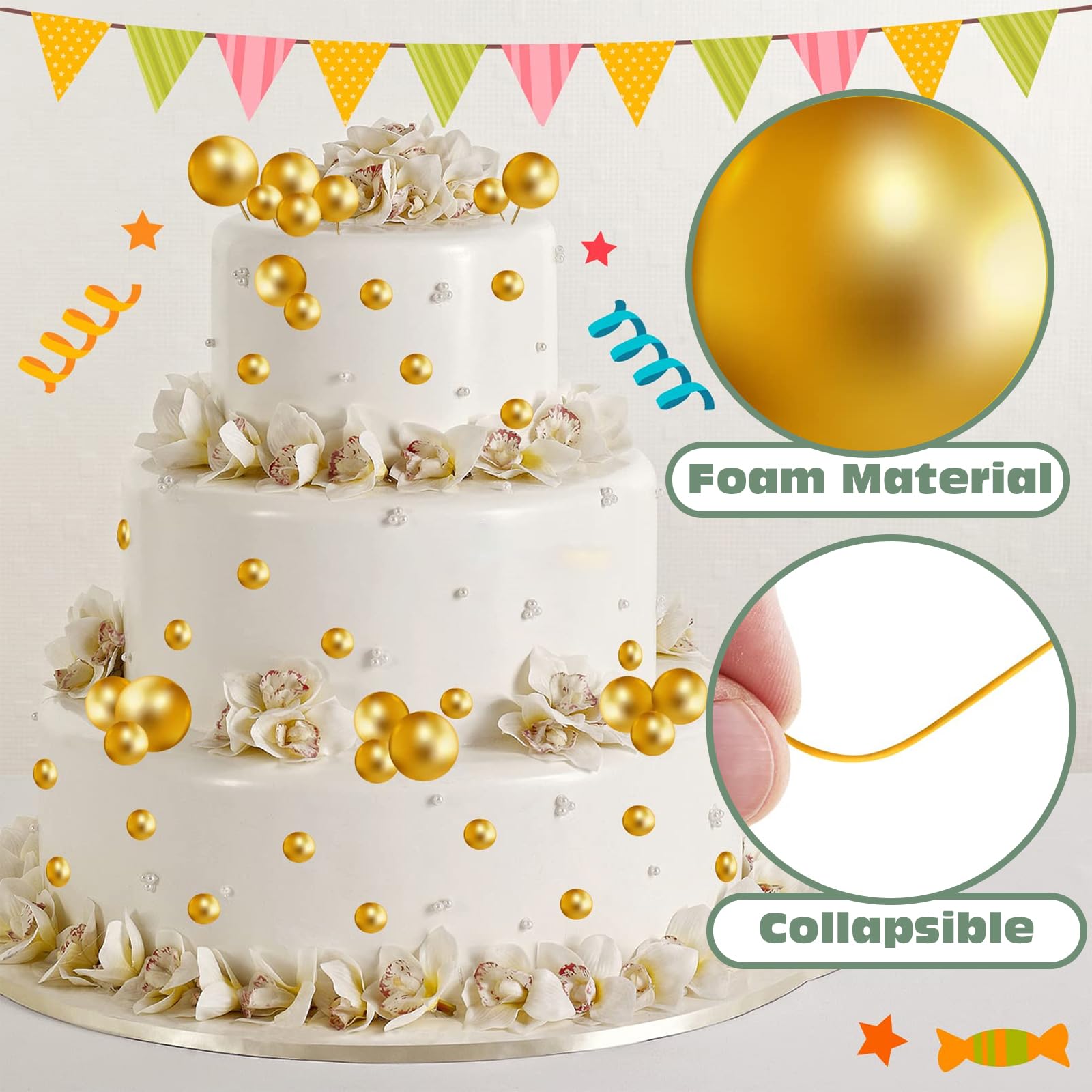 66 topper per torte a palloncino, palline in schiuma, mini plettri per torte a palloncino, con perla rotonda, inserto per torte fai da te, matrimoni, decorazioni per torte (argento