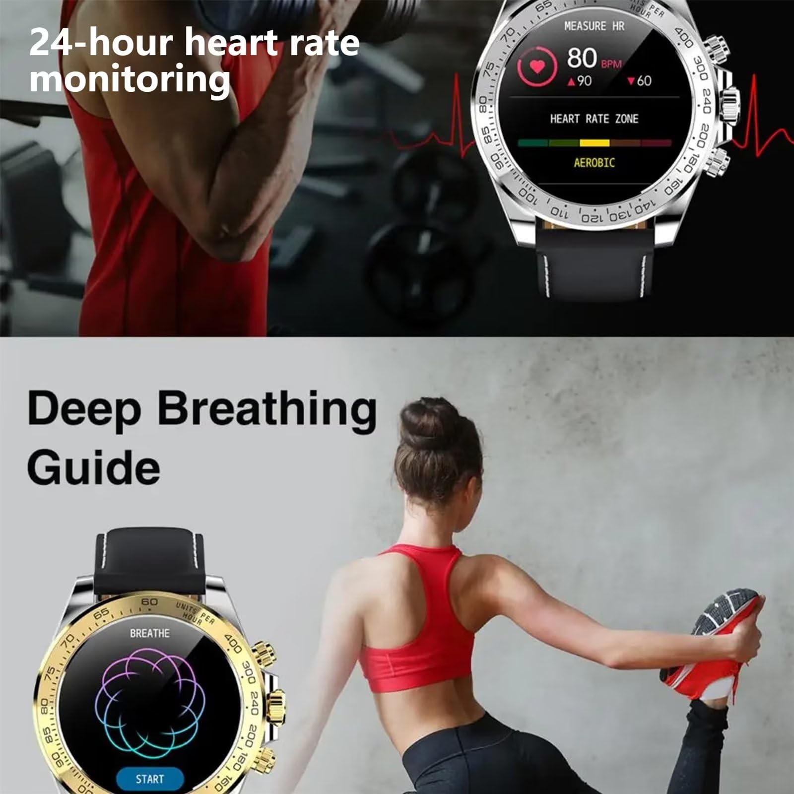 Modny smartwatch, monitor tętna, monitor snu, monitor zdrowia, wodoodporny sportowy zegarek fitness do inteligentnego zegarka z systemem Android, iOS, Bluetooth, złoty