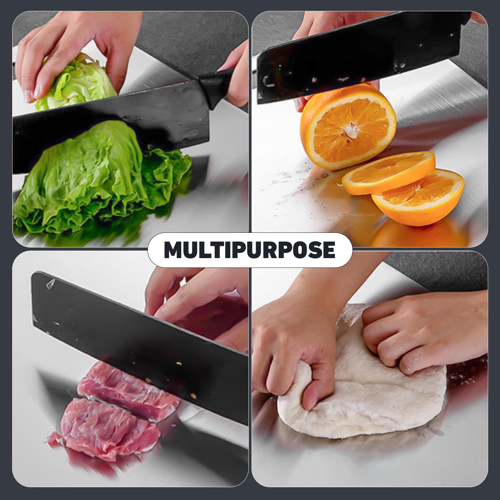 2 tablas de cortar, 14 x 9.8 pulgadas y 11.4 x 7.9 pulgadas, tabla de cortar grande de acero inoxidable para encimera de cocina, ideal para carne, verduras, pan, tabla de cortar
