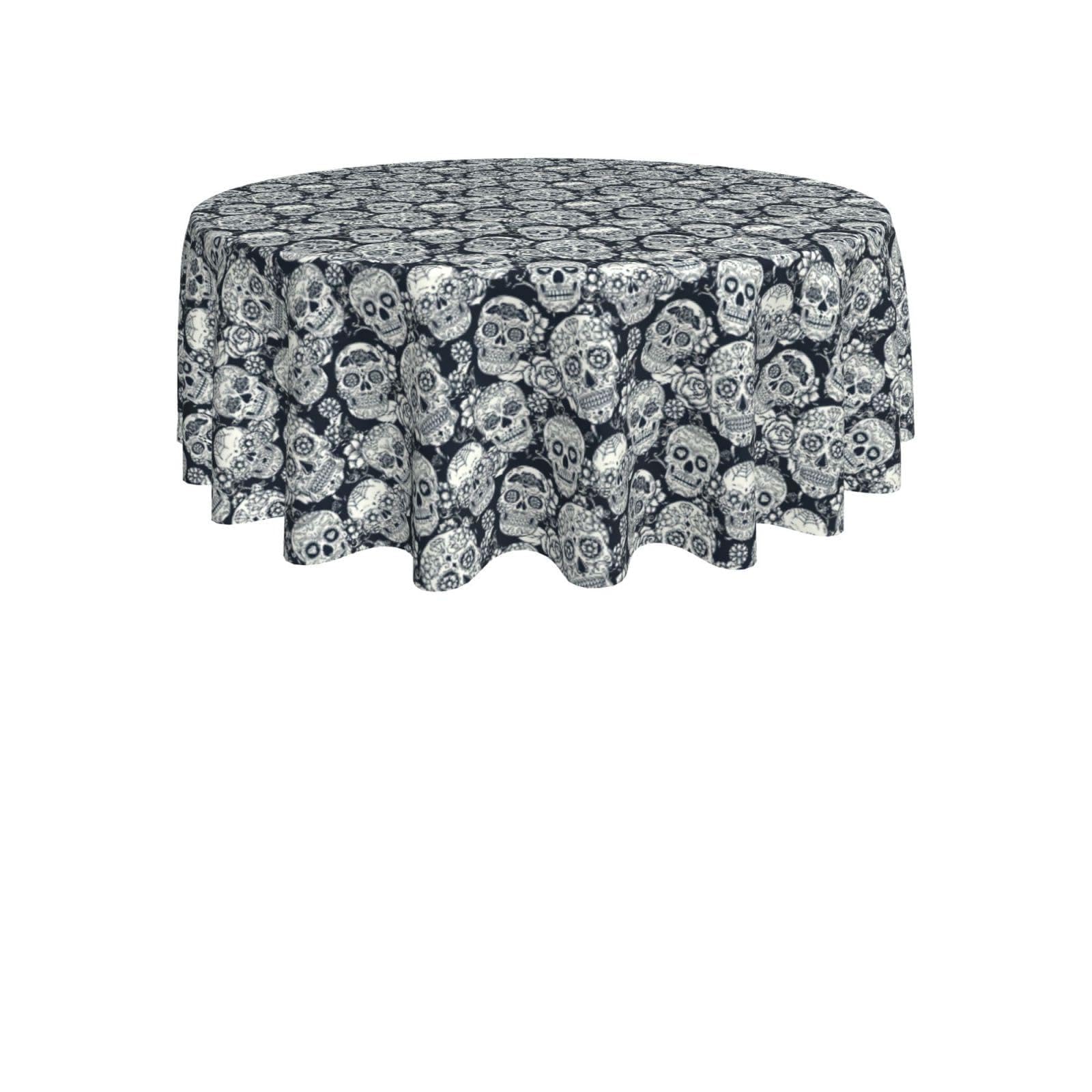 ENGhjes Floral Skull Print Round Tablecloth 60in Washable Stainproof Polyester Cloth for Kitchen Idea