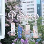 Japanese Wind Chimes Romantic Flowers Small Wind Bells Handmade Glass Japanese Style Pendant for Birthday Present Home Decors (4 Pink Flower, 7 cm)
