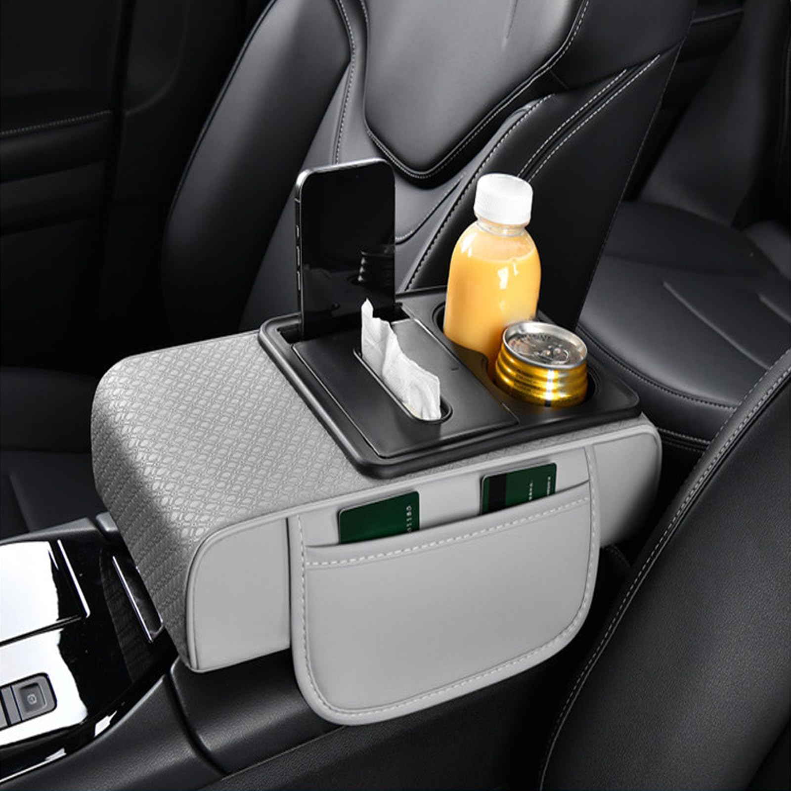 Car Armrest Cover Pad for McLaren 720S 765LT Artura GT Sabre Elva P1 650S 570S 540C MP4 12C, PU Leather Center Console Cushion, Heightening Cushion, Non-Slip Interior Protector with Storage Pocket
