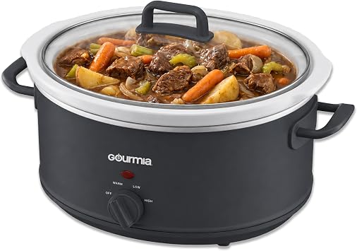 Gourmia Slow Cooker - 7 Quart Removable Ceramic Pot, Manual Controls with 3 Temperature Settings, Dishwasher Safe Crock and Glass Lid, Gray