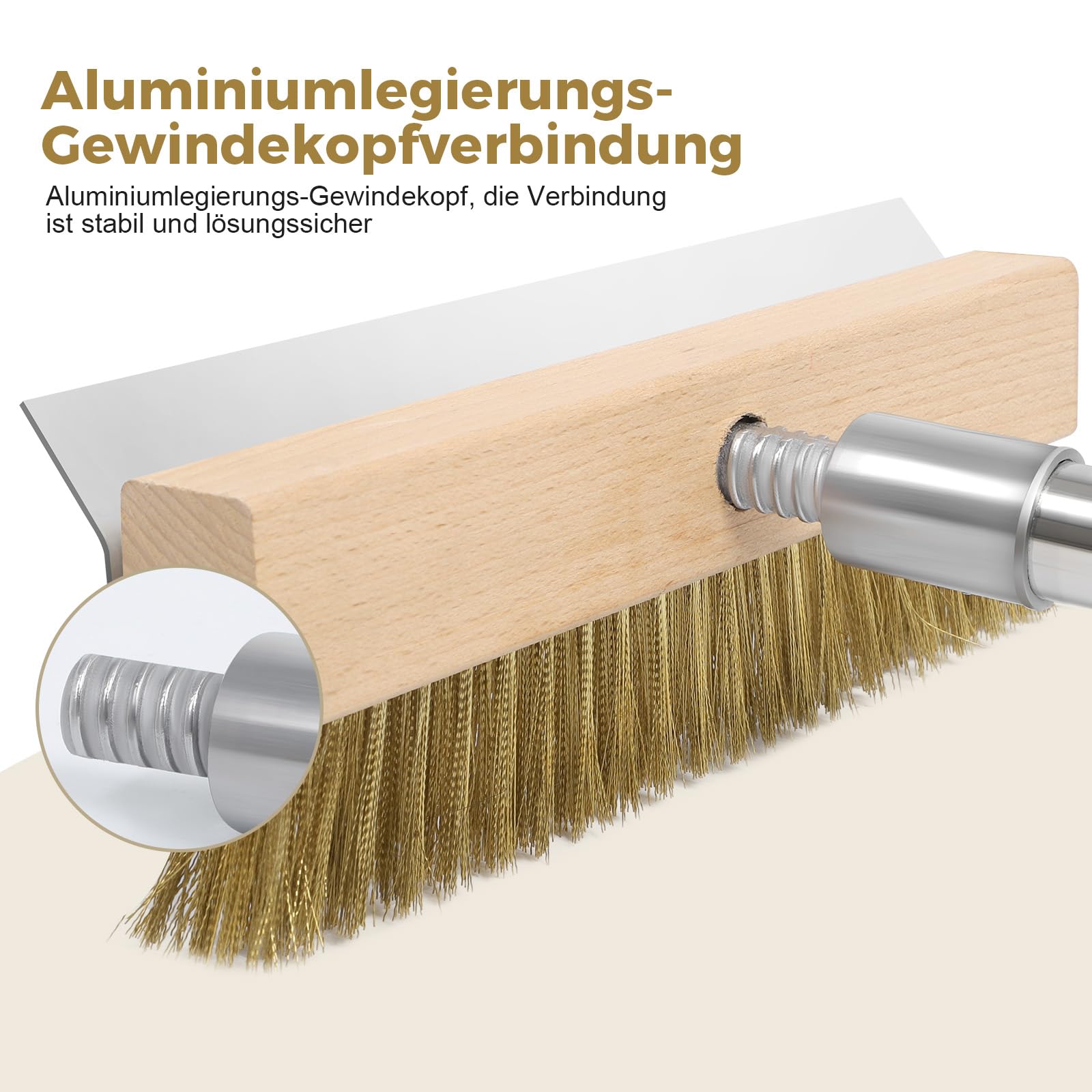 Pizzaofen Bürste, Pizzastein Bürste mit Stahlschaber, Reinigung Pizzaofen,Holzbackofen, Räucherofen, Drahtbürste mit Messingborsten Gewellt