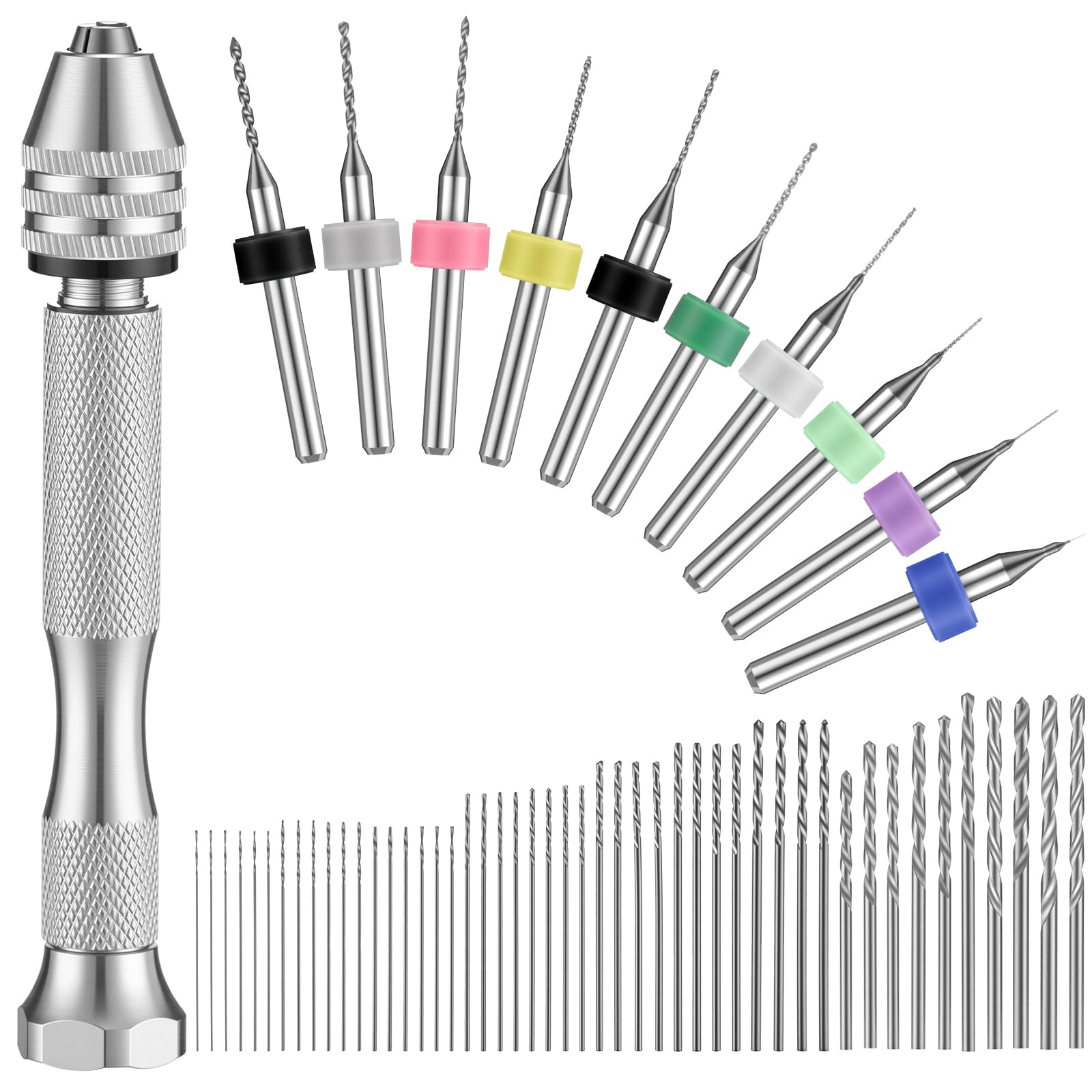 Zhehao 59 Pcs Hand Drill Bits Set Micro Drill Bit Set for Crafts, Silver