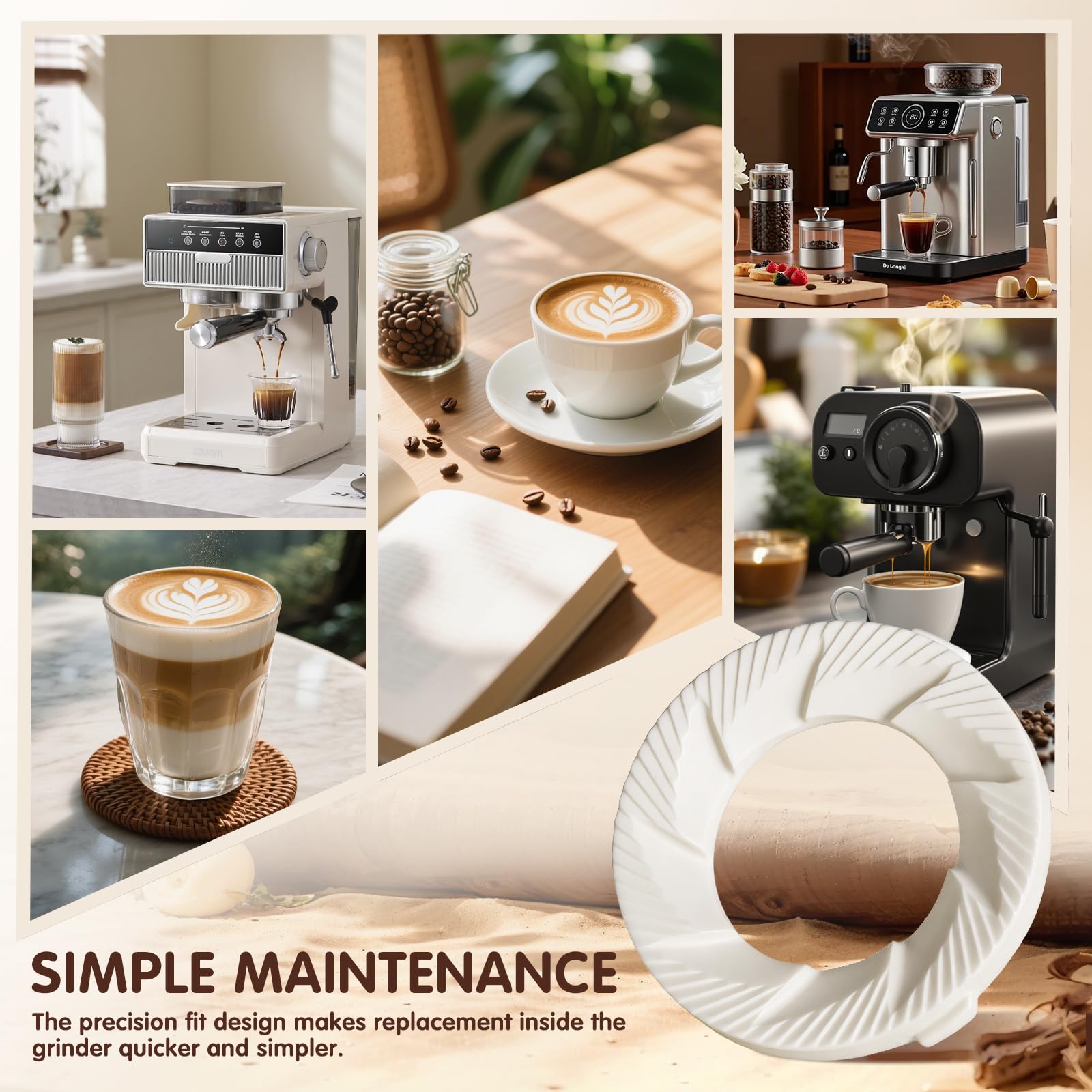 Macinino per macchina da caffè in ceramica,Disco in ceramica compatibile con macinino Philips Saeco,Anello di macinazione per macchine da caffè completamente automatico serie EP