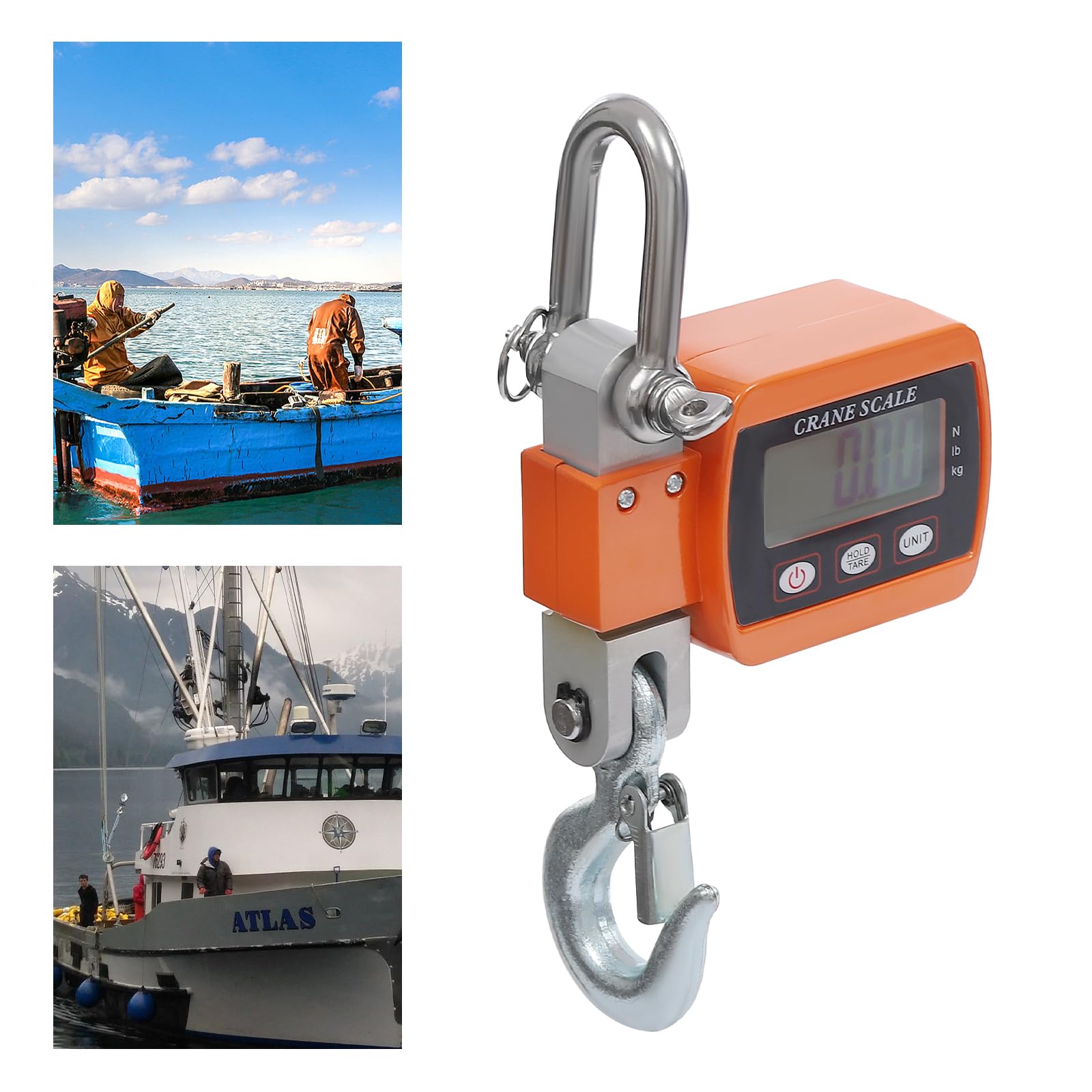 Digitale hängende Waage 500kg Digital Aluminium Kran Waage Wharf Wiegen Stahlrohstoffe Fischen (Orange)