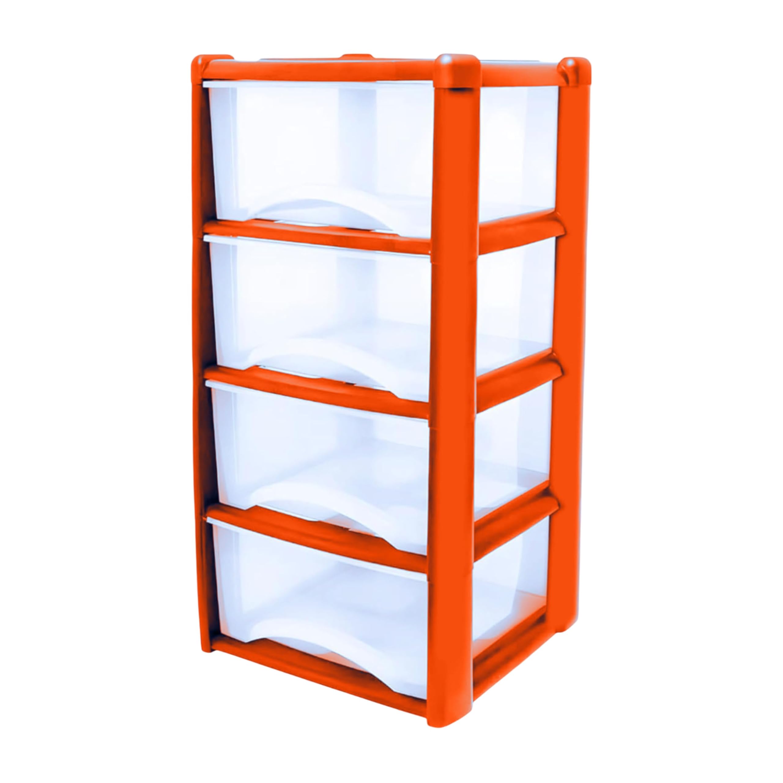 Neat. 4 Plastic Storage Drawers, Space-Saving Draws for Office & Home, Drawers Storage Unit - Durable Storage Draws - Storage Drawers Unit - H80cm x L39cm x W39cm -Orange